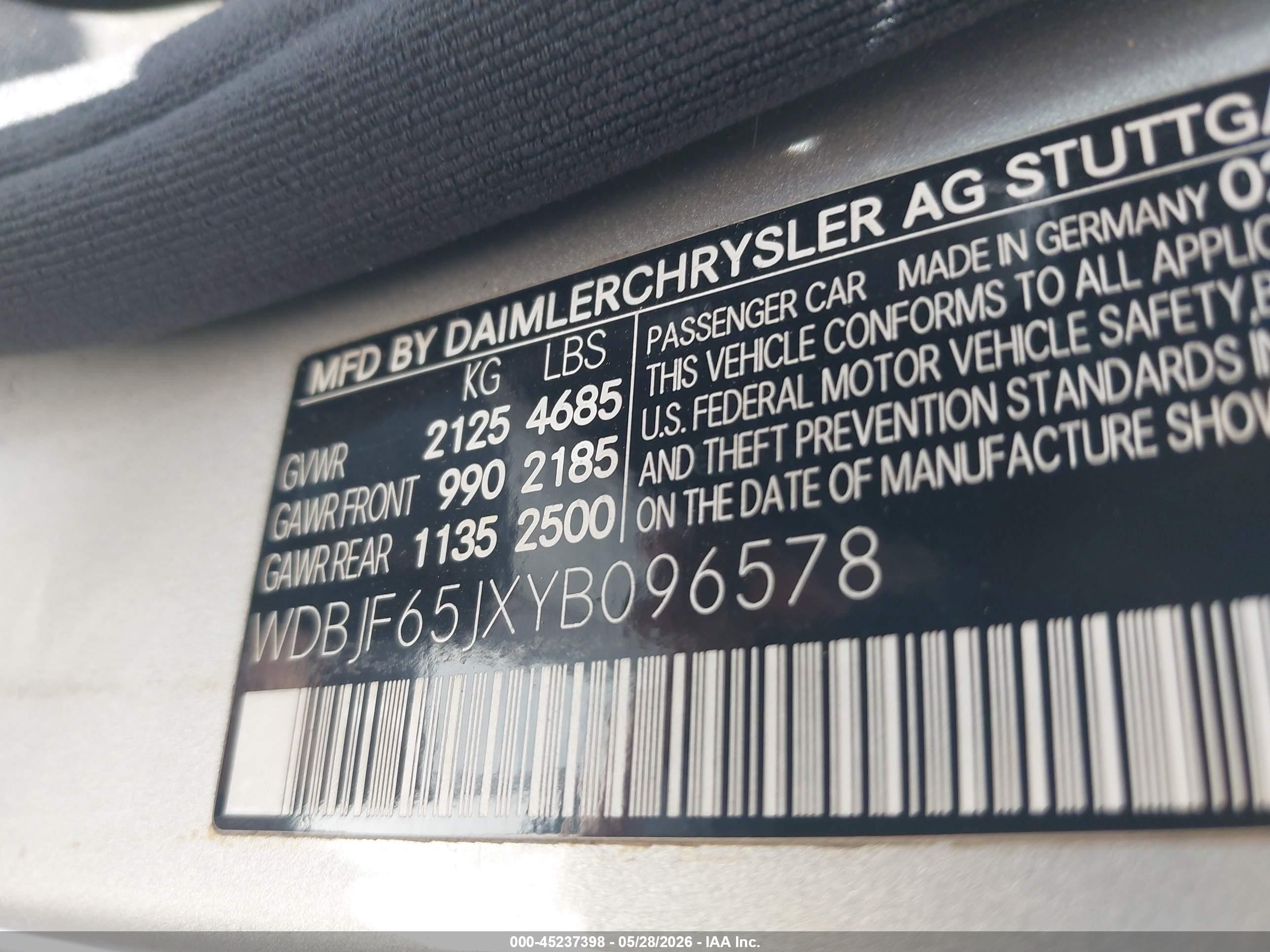 2000 Mercedes-benz E 320 Серый vin: WDBJF65JXYB096578