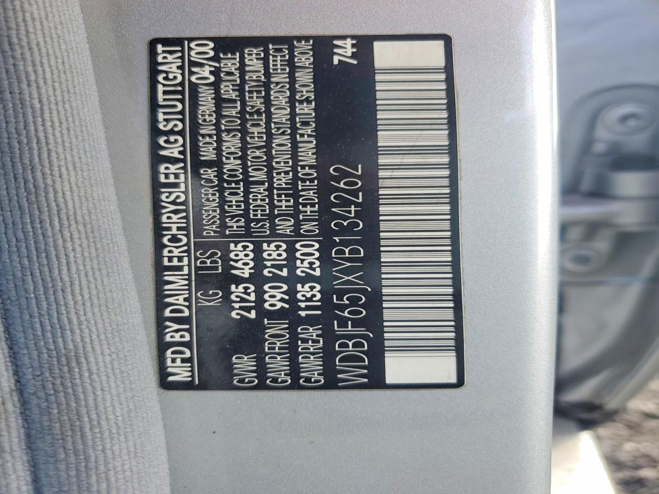 2000 Mercedes-benz E 320 Серебряный vin: WDBJF65JXYB134262
