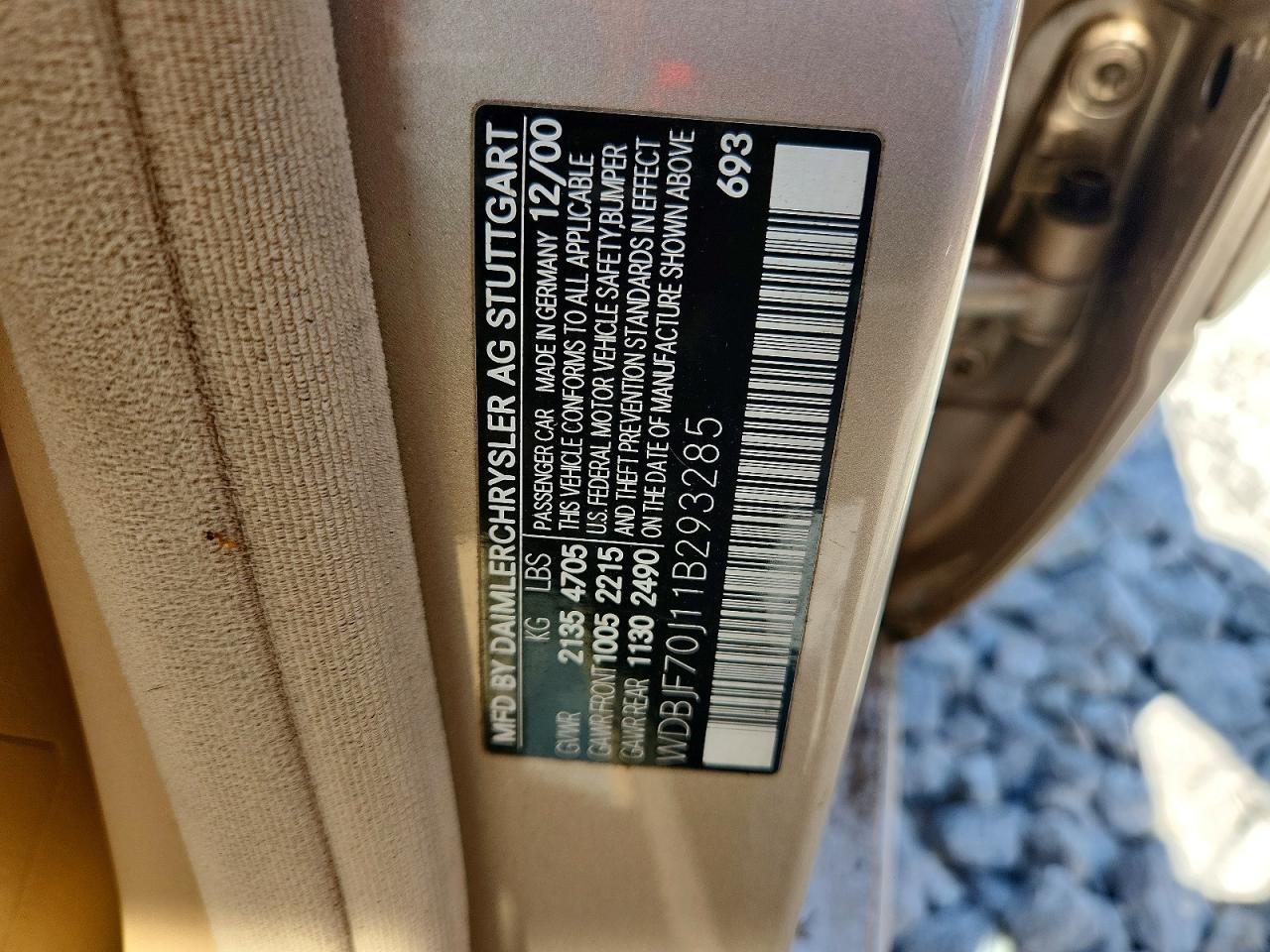 2001 Mercedes-benz E 430 Tan vin: WDBJF70J11B293285