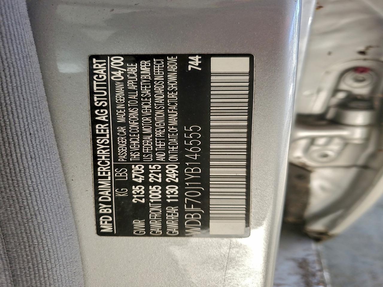2000 Mercedes Benz E 430 Silver vin: WDBJF70J1YB146555