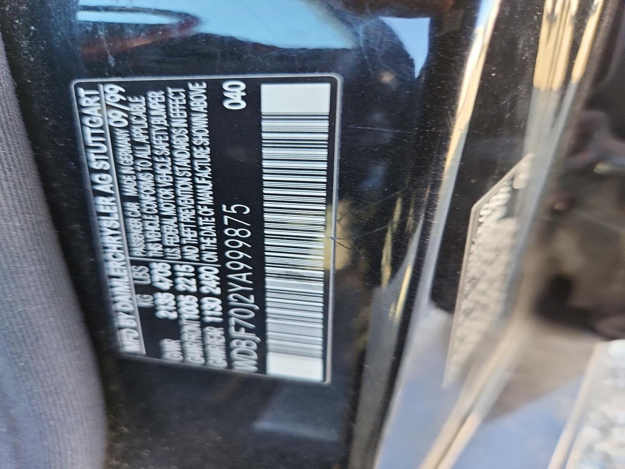 2000 Mercedes-benz E 430 Black vin: WDBJF70J2YA999875