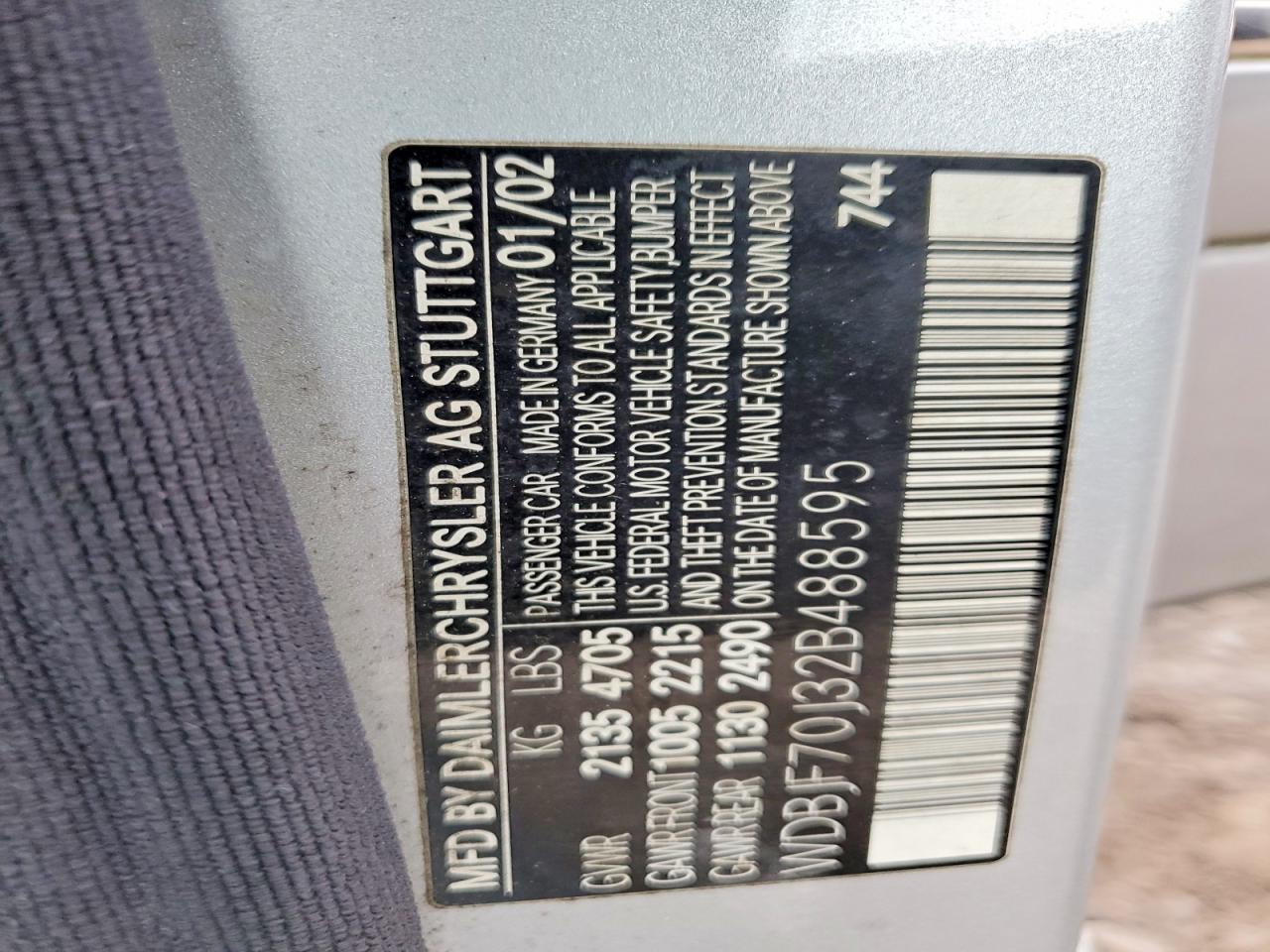 2002 Mercedes-benz E 430 Gray vin: WDBJF70J32B488595