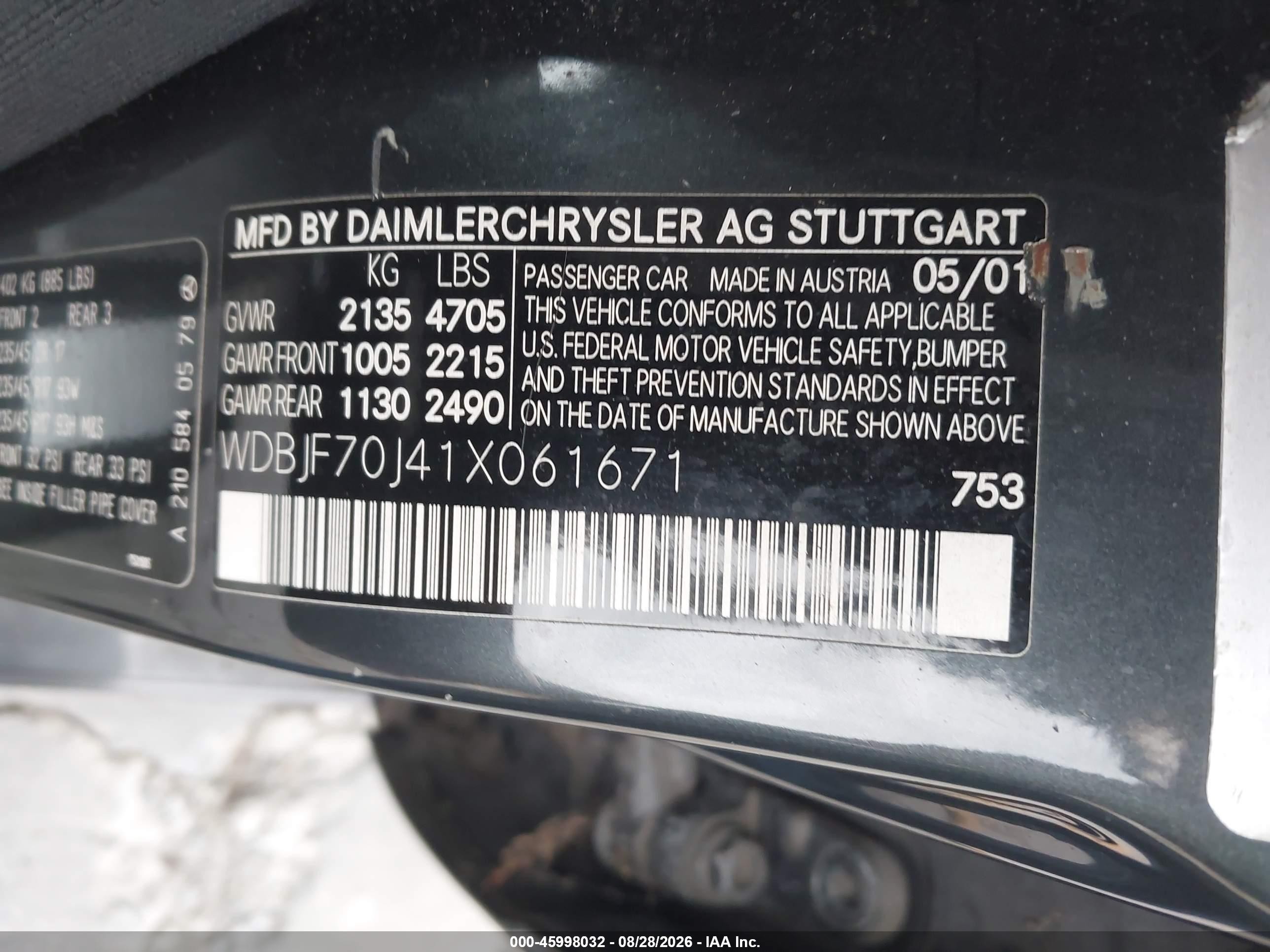 2001 Mercedes-benz E 430   Gray vin: WDBJF70J41X061671