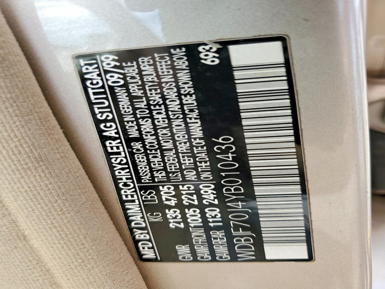 2000 Mercedes-benz E 430 Gold vin: WDBJF70J4YB010436