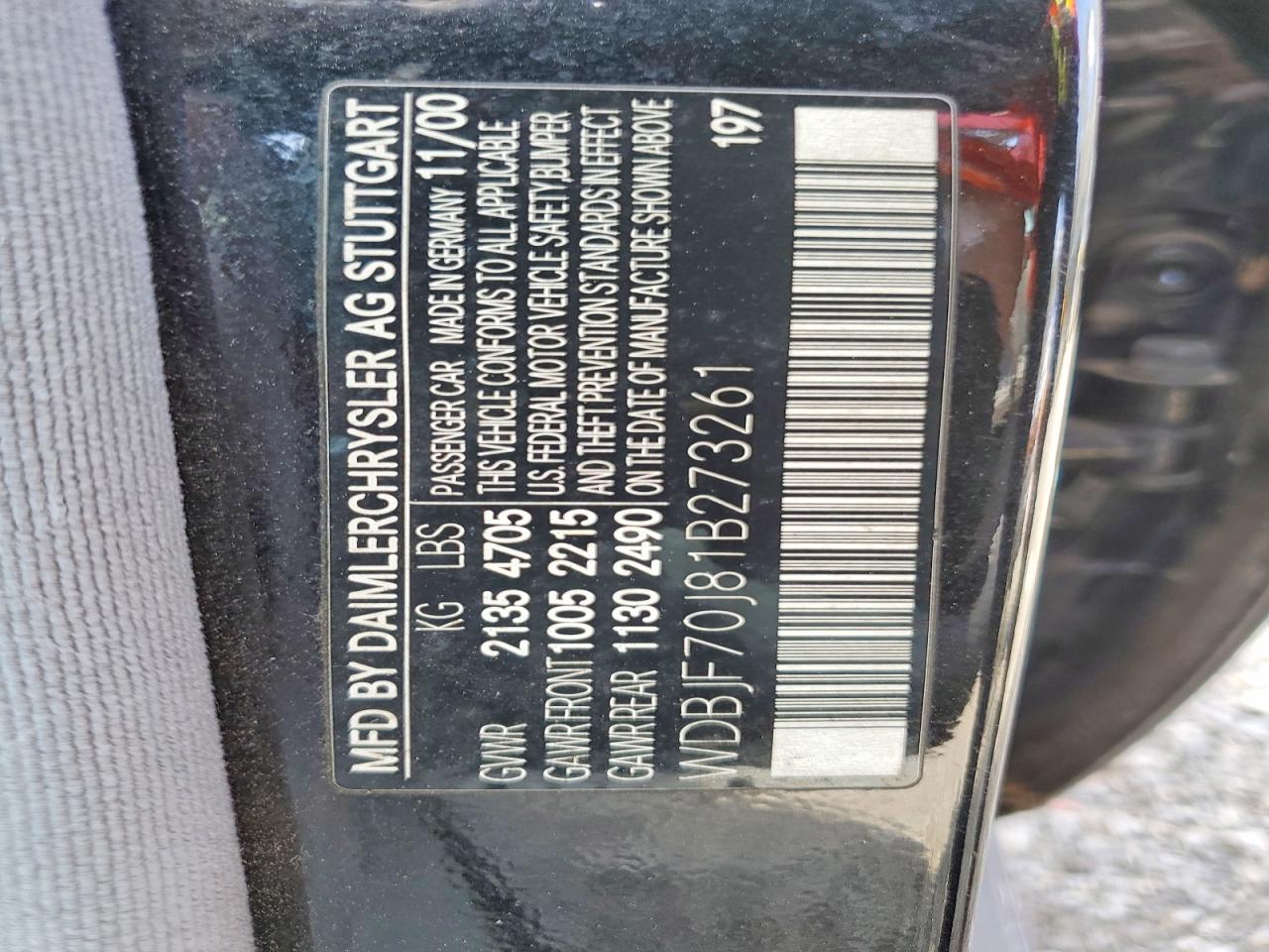 2001 Mercedes-benz E 430 Black vin: WDBJF70J81B273261
