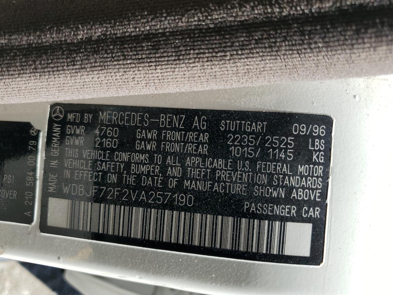 1997 Mercedes-benz E 420 White vin: WDBJF72F2VA257190