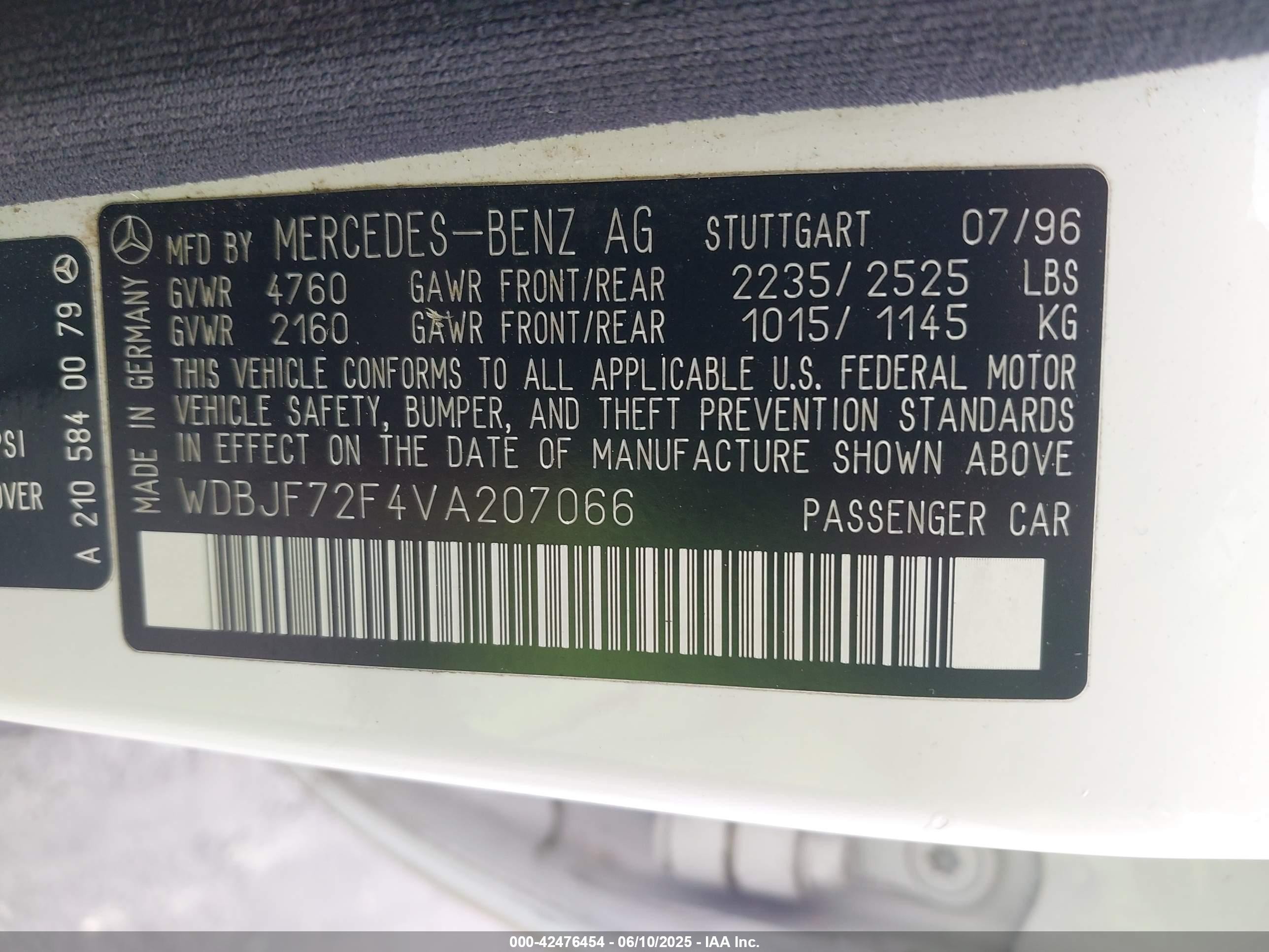 1997 Mercedes-benz E 420   White vin: WDBJF72F4VA207066