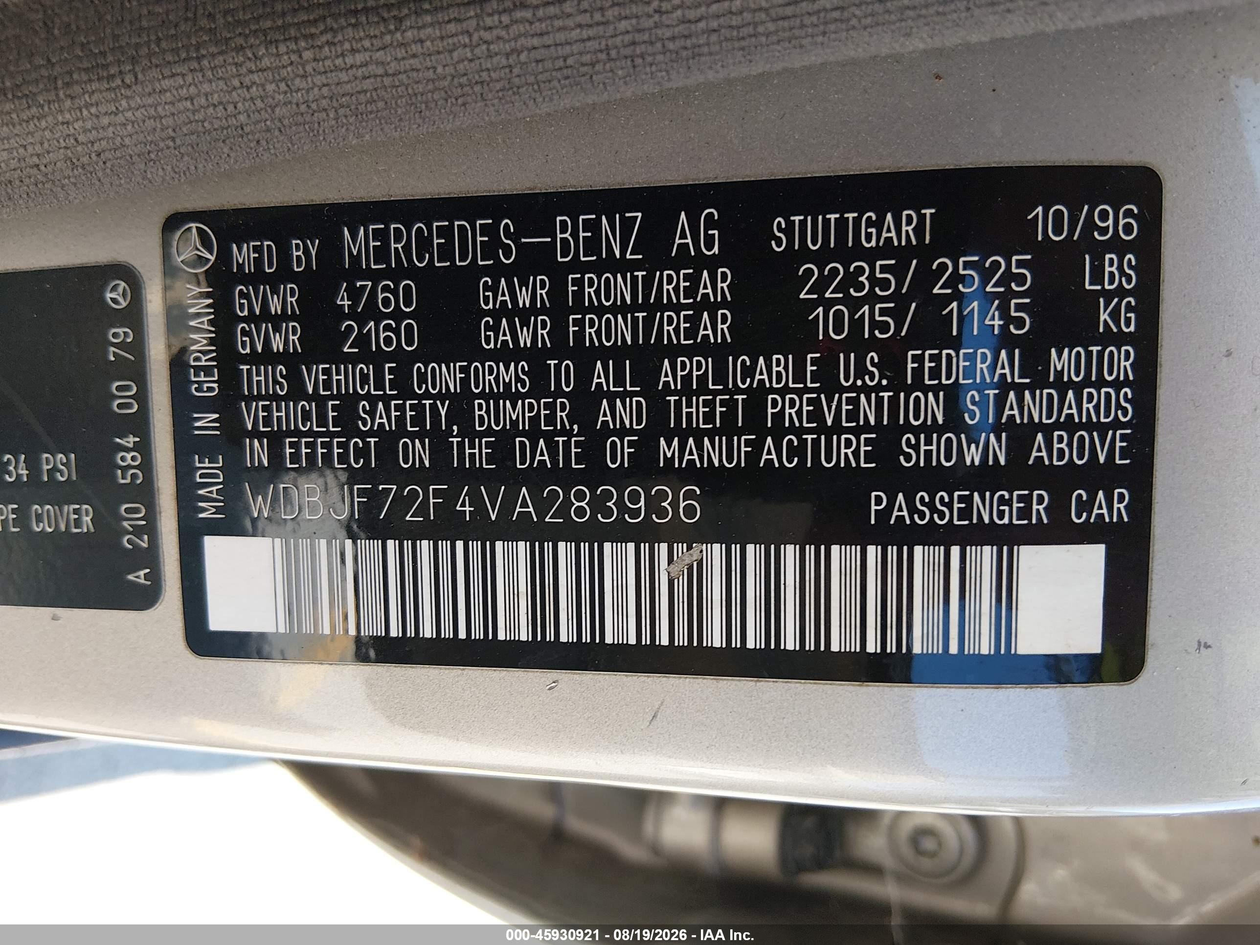 1997 Mercedes-benz E 420 Gold vin: WDBJF72F4VA283936