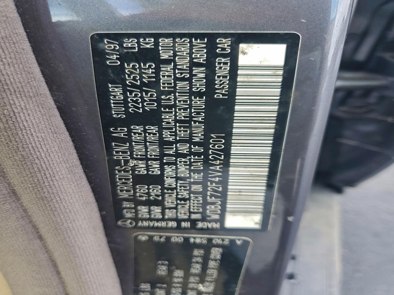 1997 Mercedes-benz E 420 Gray vin: WDBJF72F4VA427601