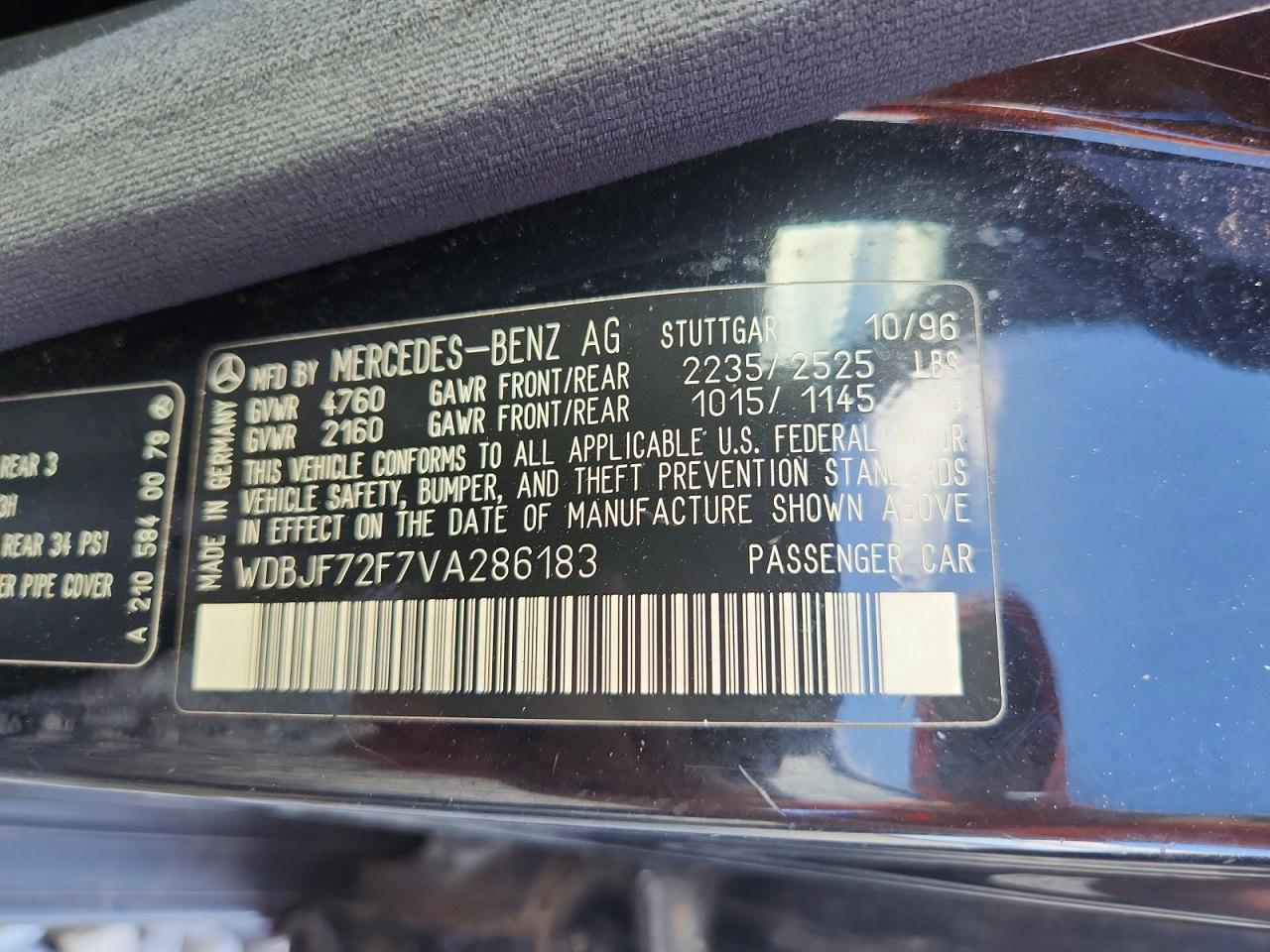 1997 Mercedes-benz E 420 Black vin: WDBJF72F7VA286183
