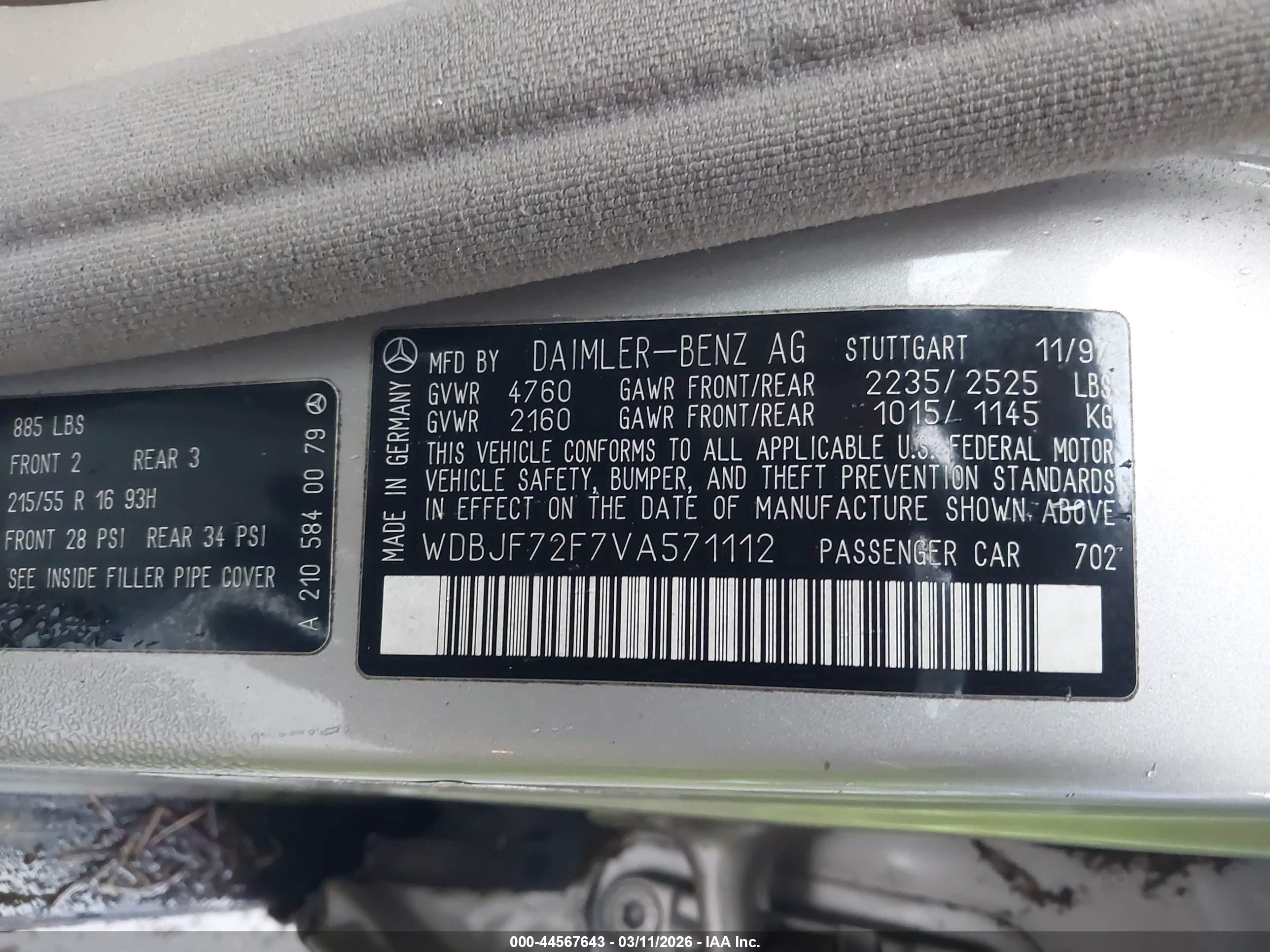 1997 Mercedes-benz E 420   Золотой vin: WDBJF72F7VA571112