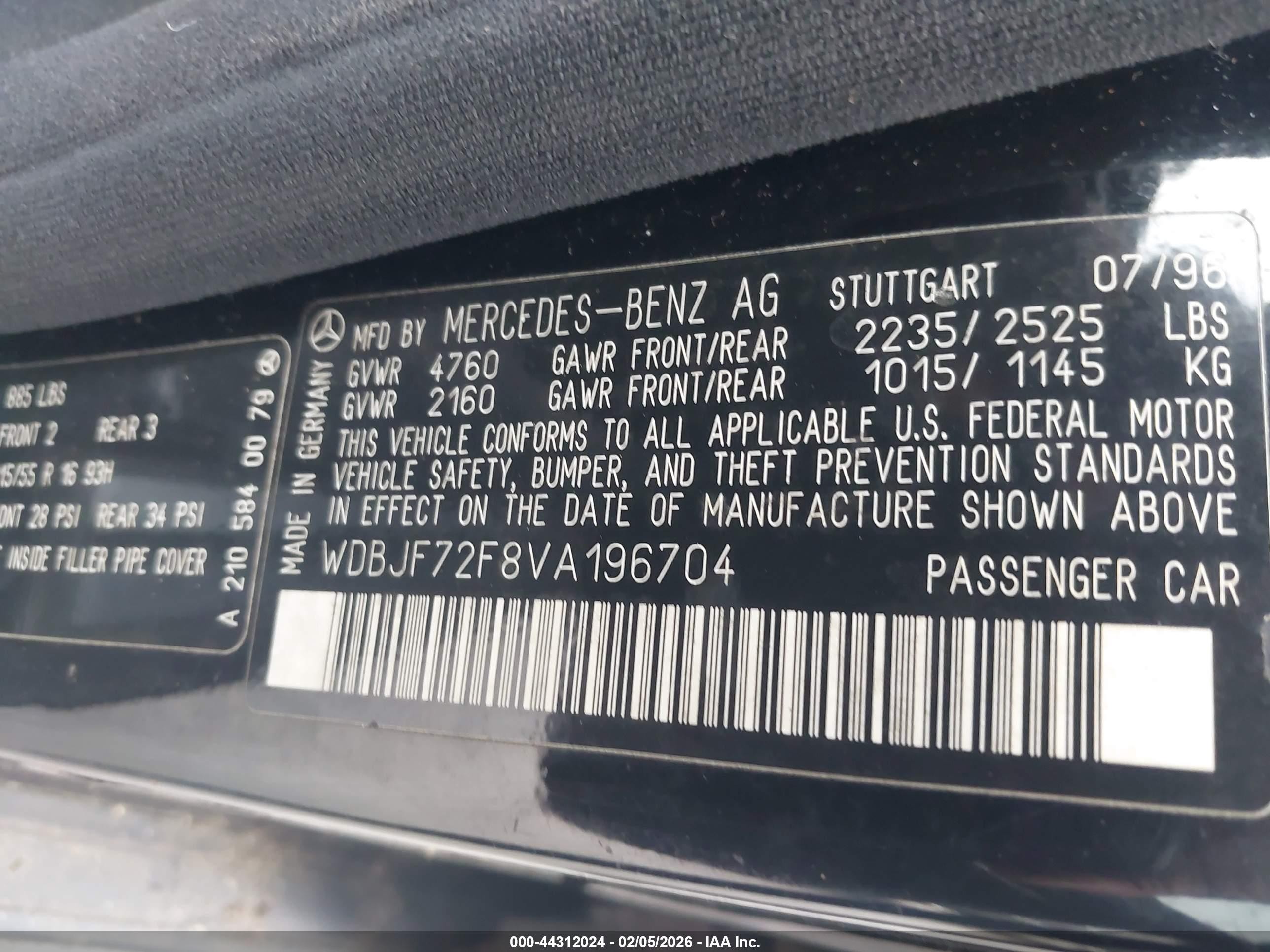 1997 Mercedes-benz E 420   Black vin: WDBJF72F8VA196704
