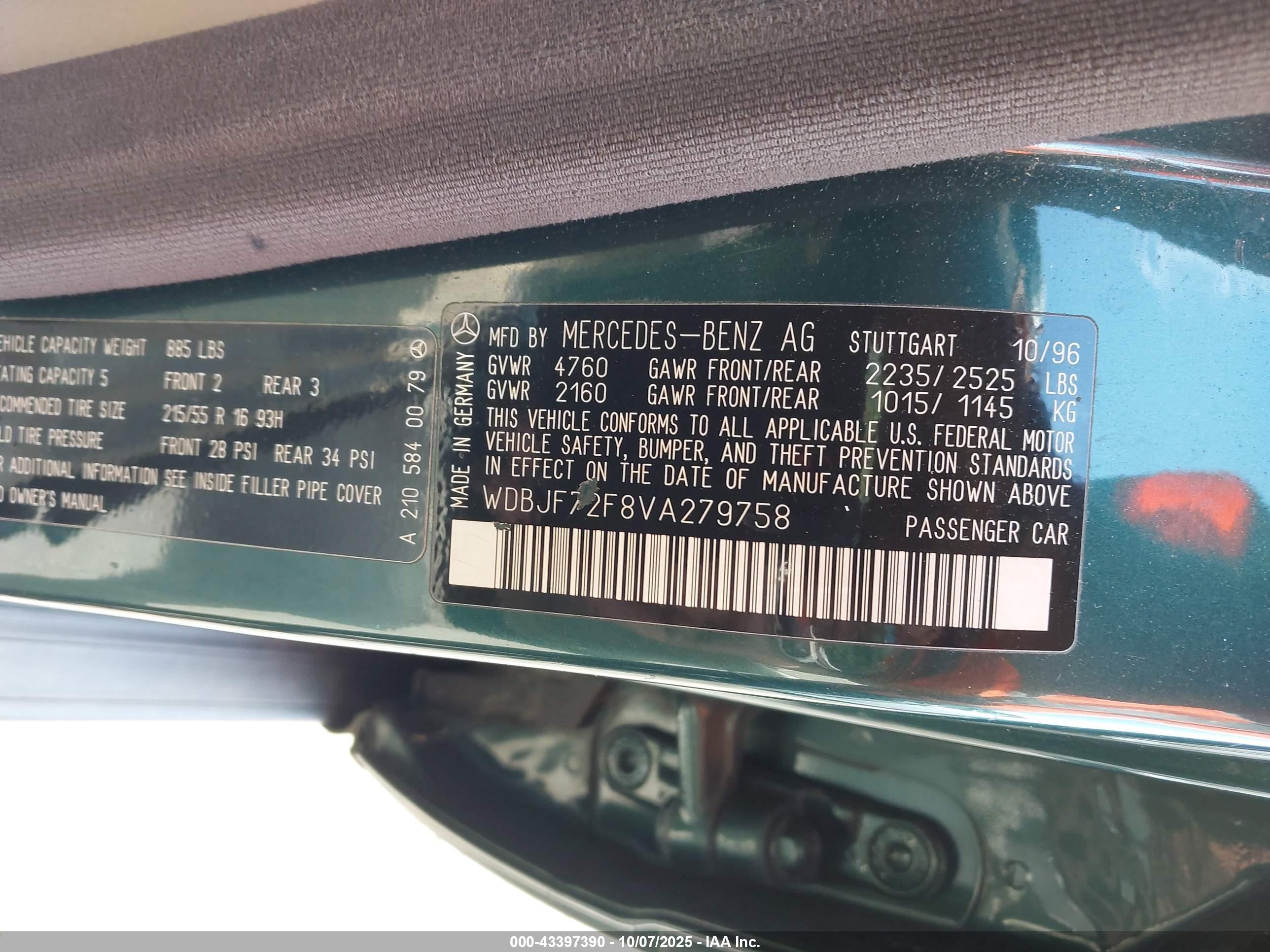 1997 Mercedes-benz E 420   Teal vin: WDBJF72F8VA279758