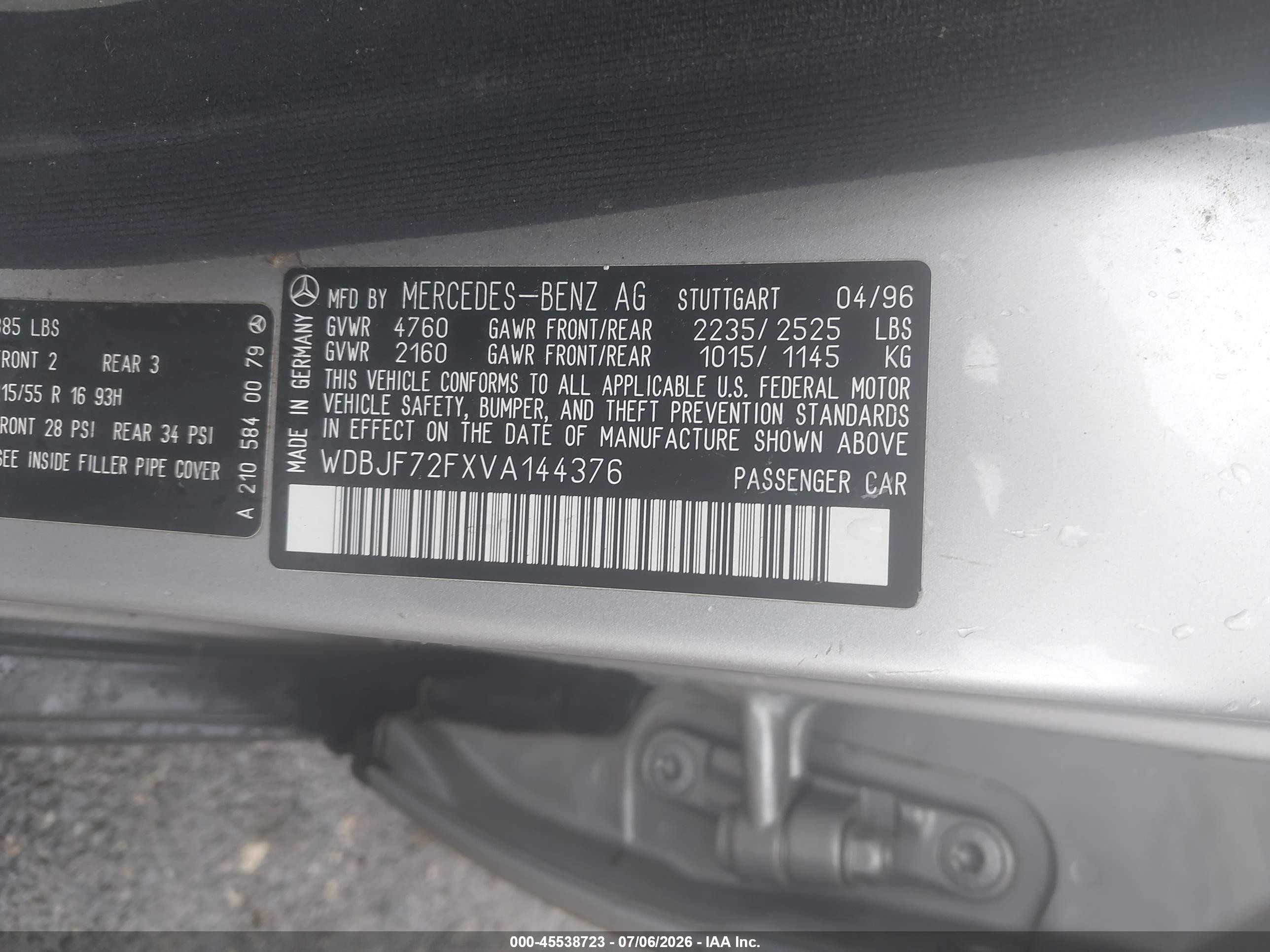 1997 Mercedes-benz E 420 Gray vin: WDBJF72FXVA144376