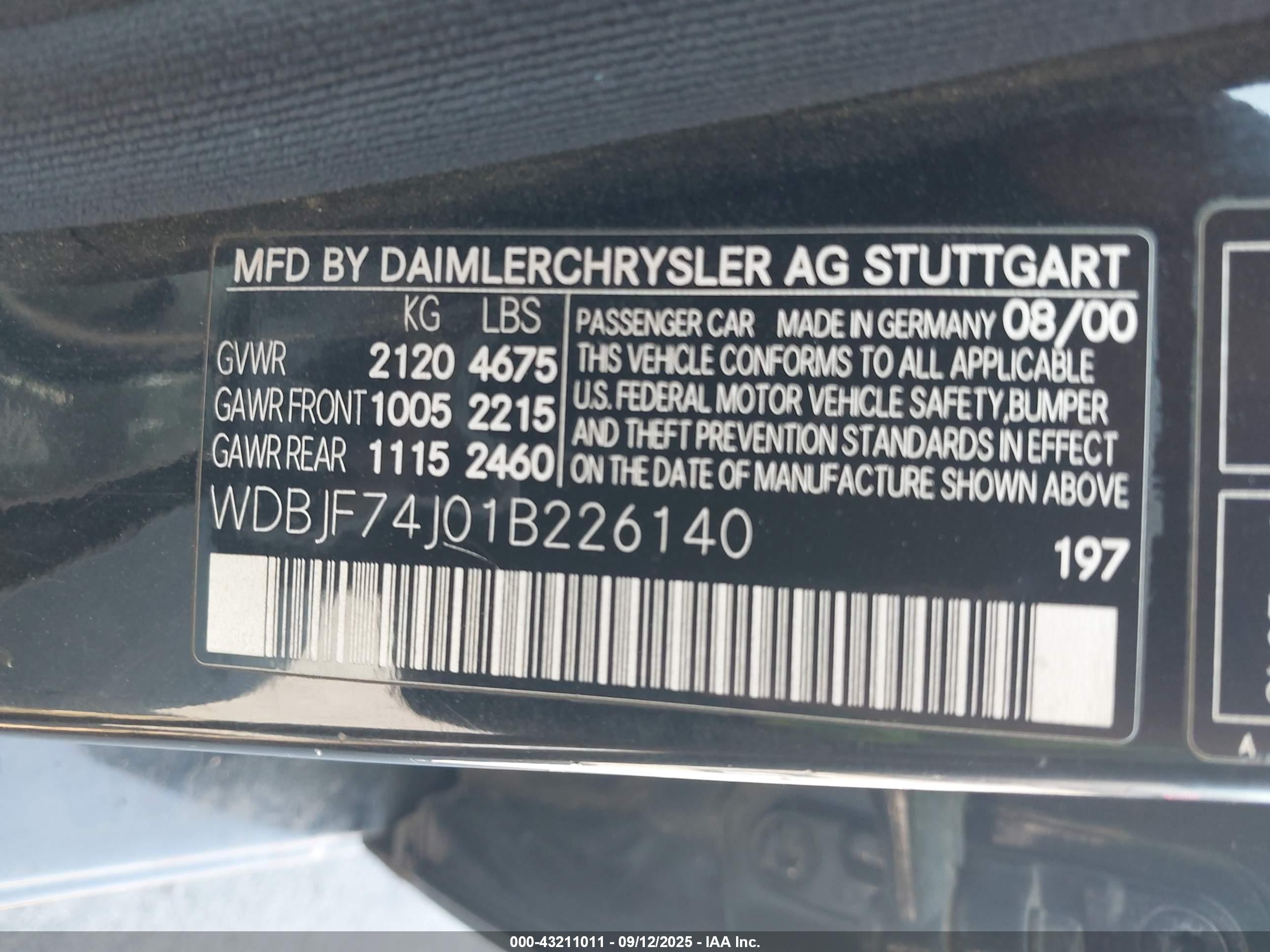 2001 Mercedes-benz E 55 Amg   Black vin: WDBJF74J01B226140