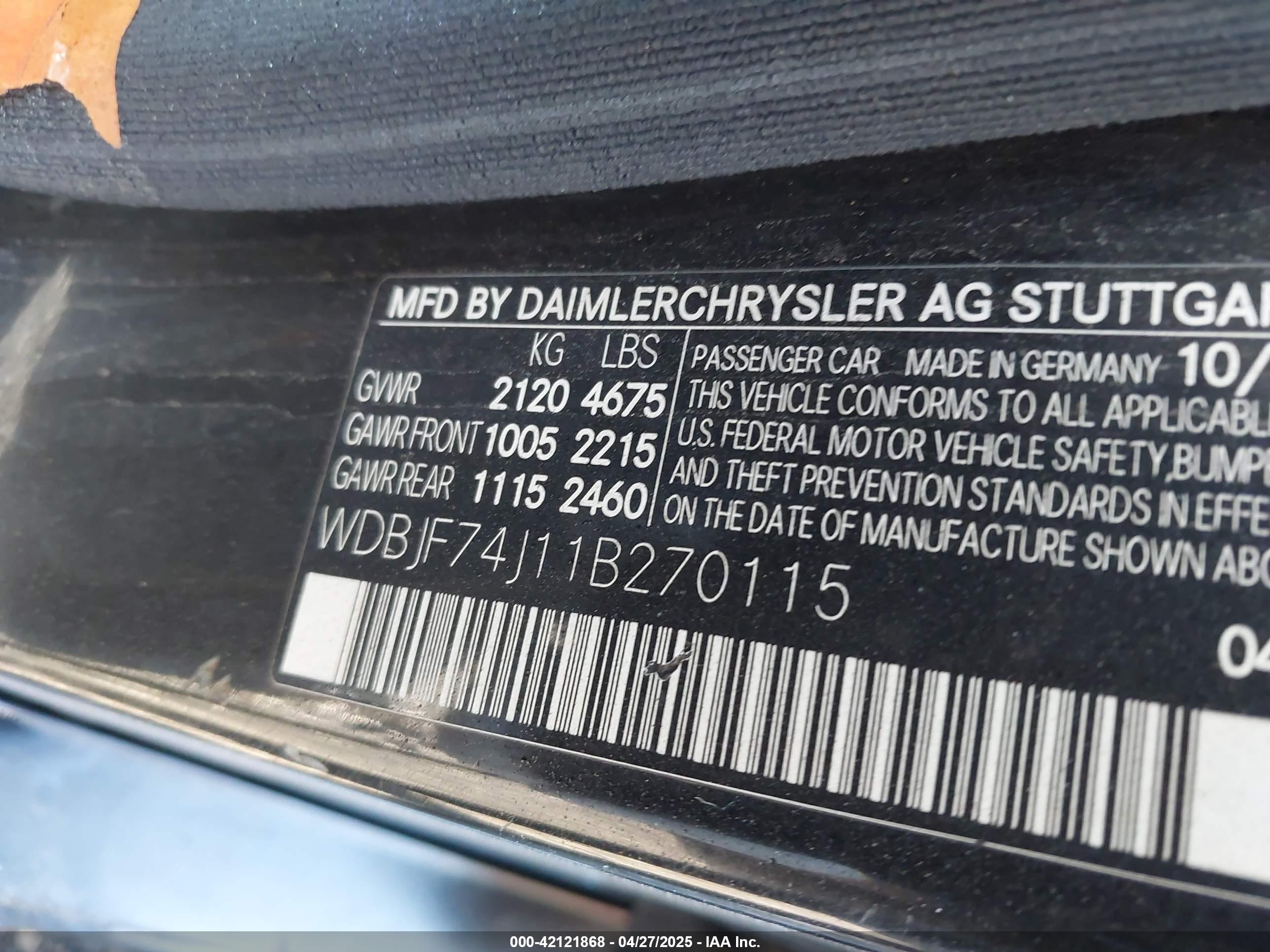 2001 Mercedes-benz E 55 Amg   Black vin: WDBJF74J11B270115