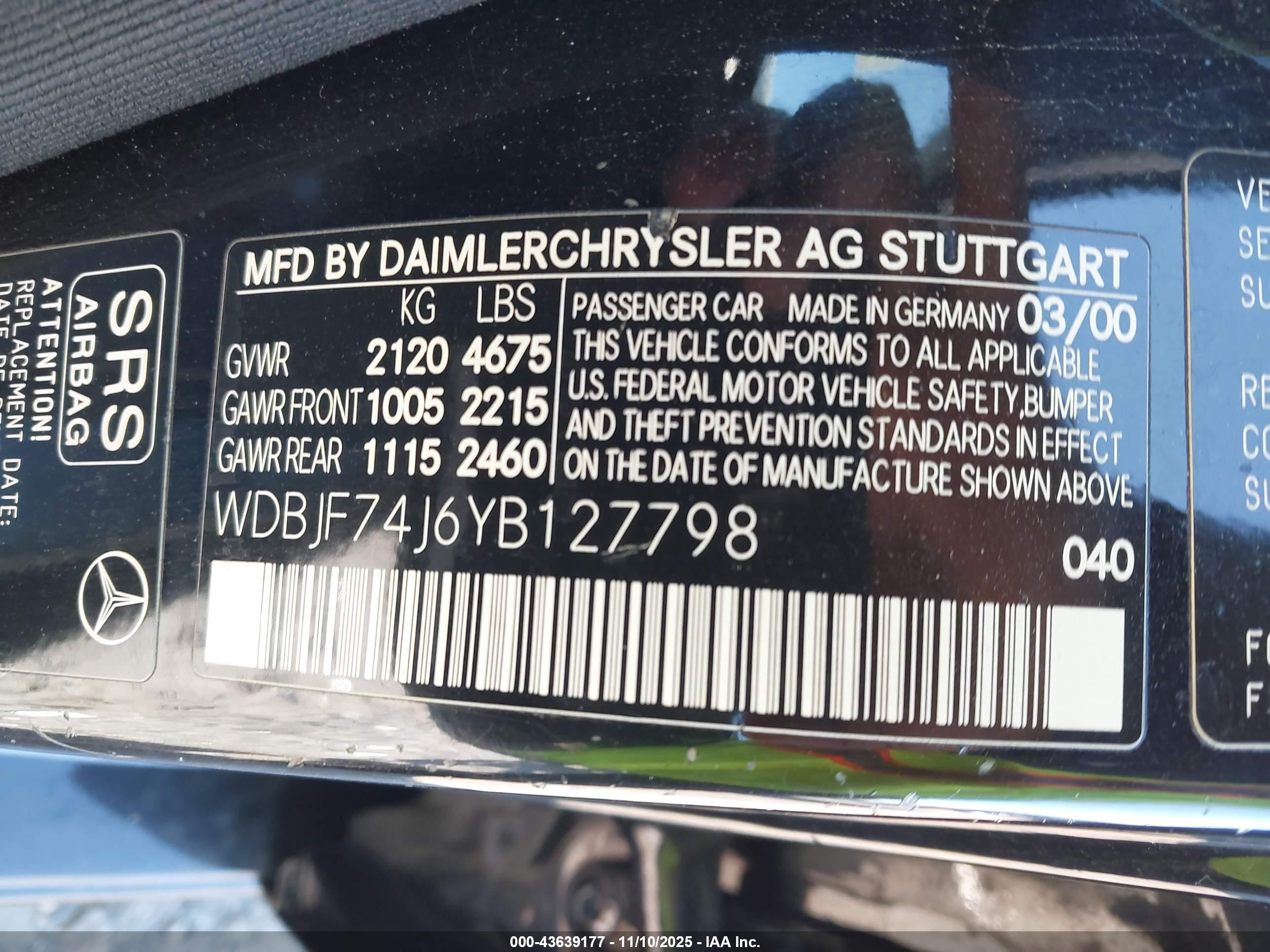 2000 Mercedes-benz E 55 Amg   Black vin: WDBJF74J6YB127798
