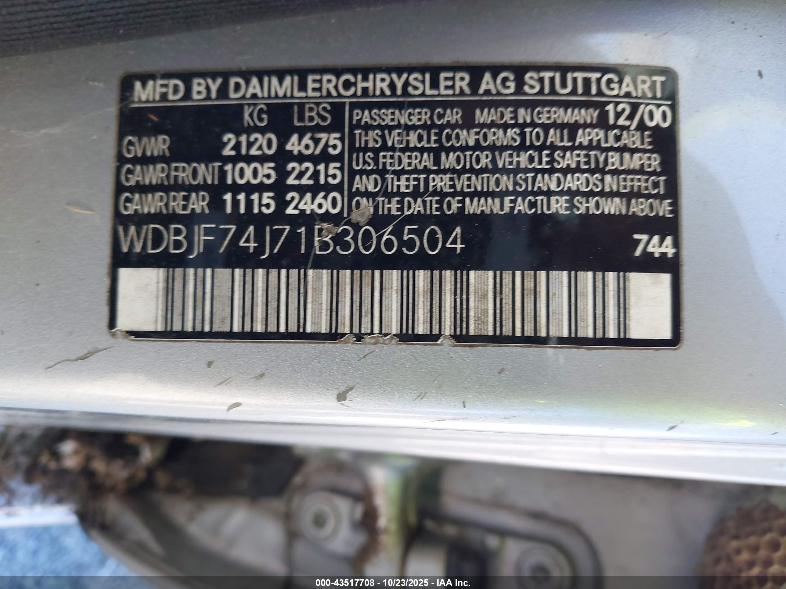 2001 Mercedes-benz E 55 Amg   Silver vin: WDBJF74J71B306504
