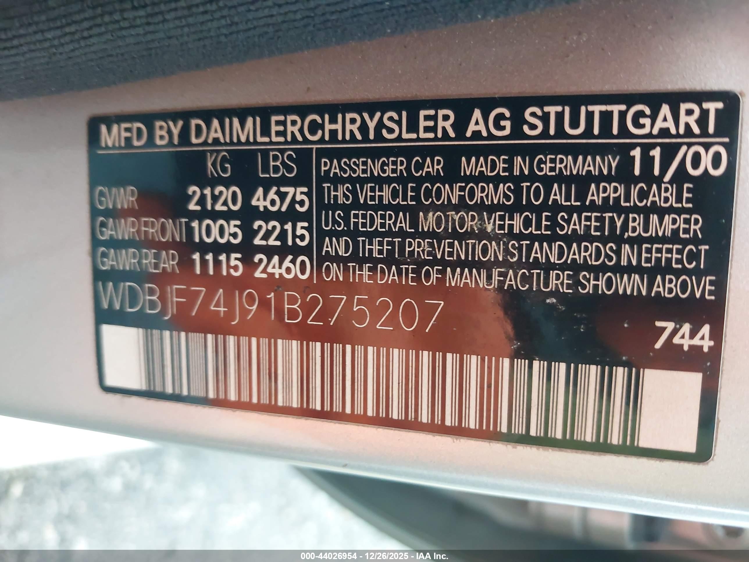 2001 Mercedes-benz E 55 Amg   Серебряный vin: WDBJF74J91B275207
