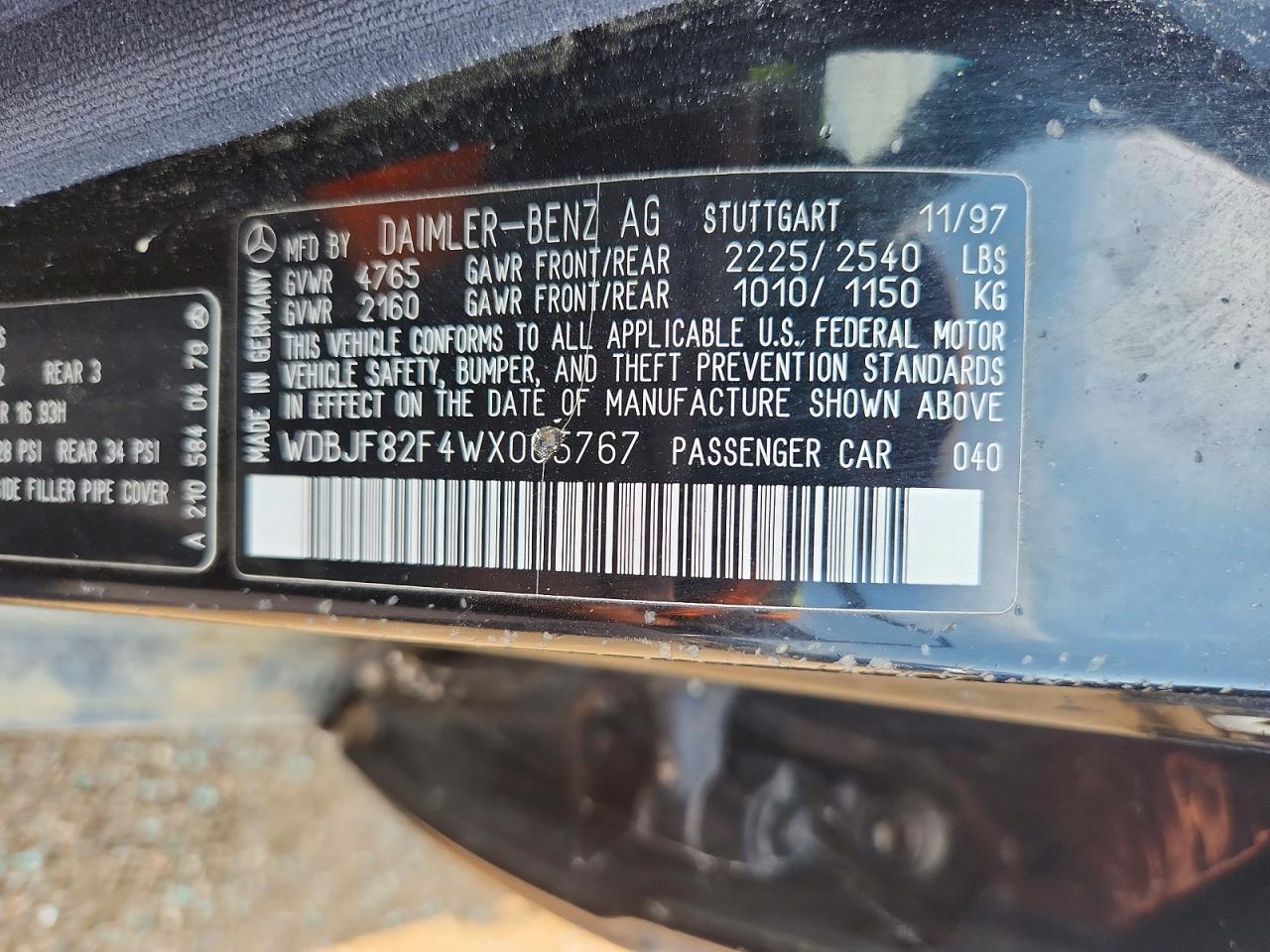 1998 Mercedes-benz E 320 4matic Black vin: WDBJF82F4WX005767