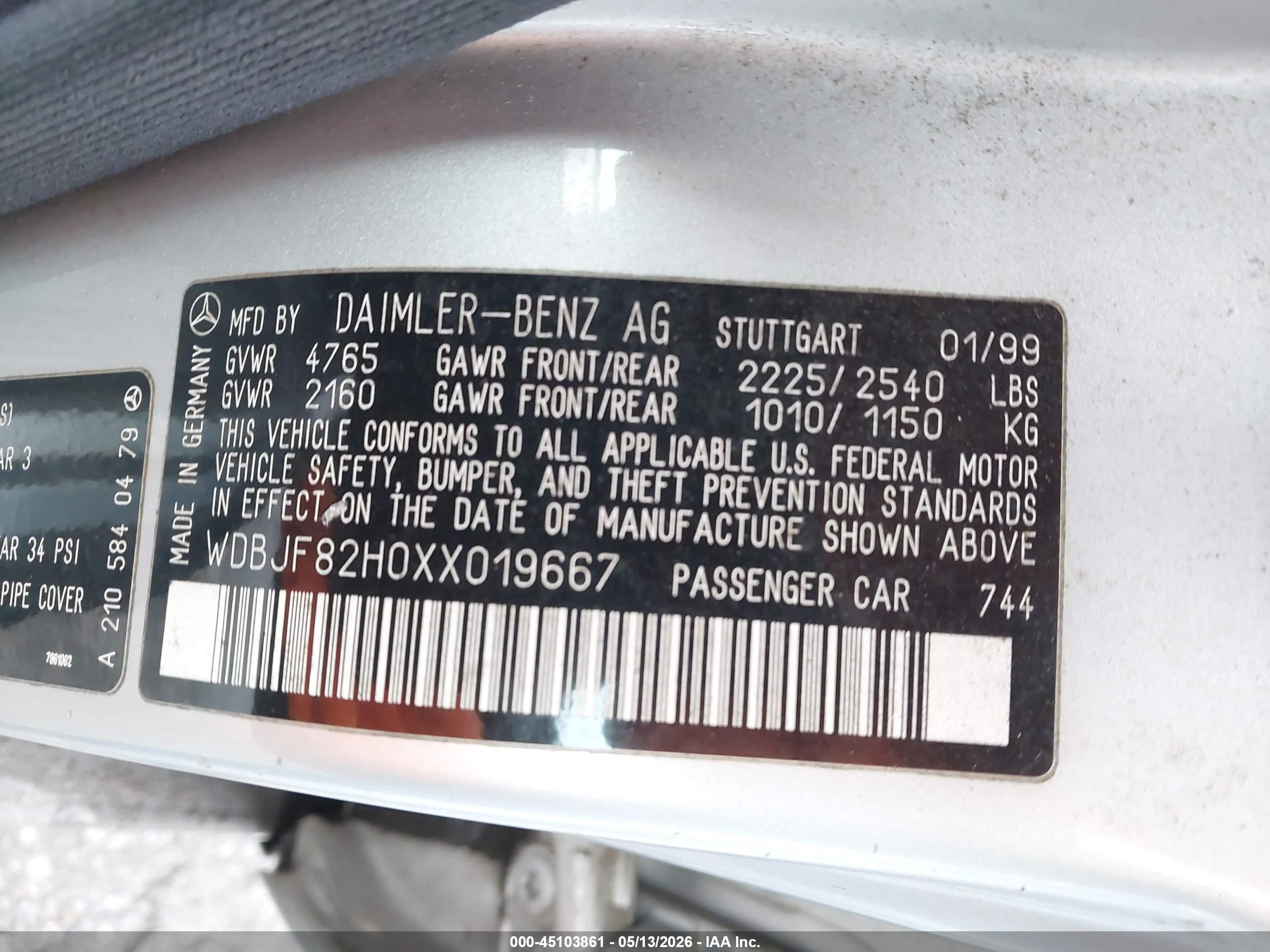 1999 Mercedes-benz E 320 Awd Silver vin: WDBJF82H0XX019667