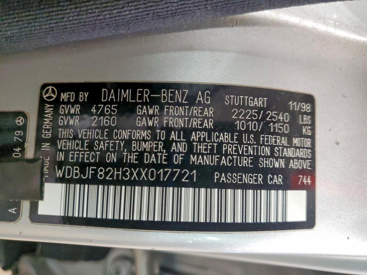 1999 Mercedes-benz E 320 4matic Silver vin: WDBJF82H3XX017721