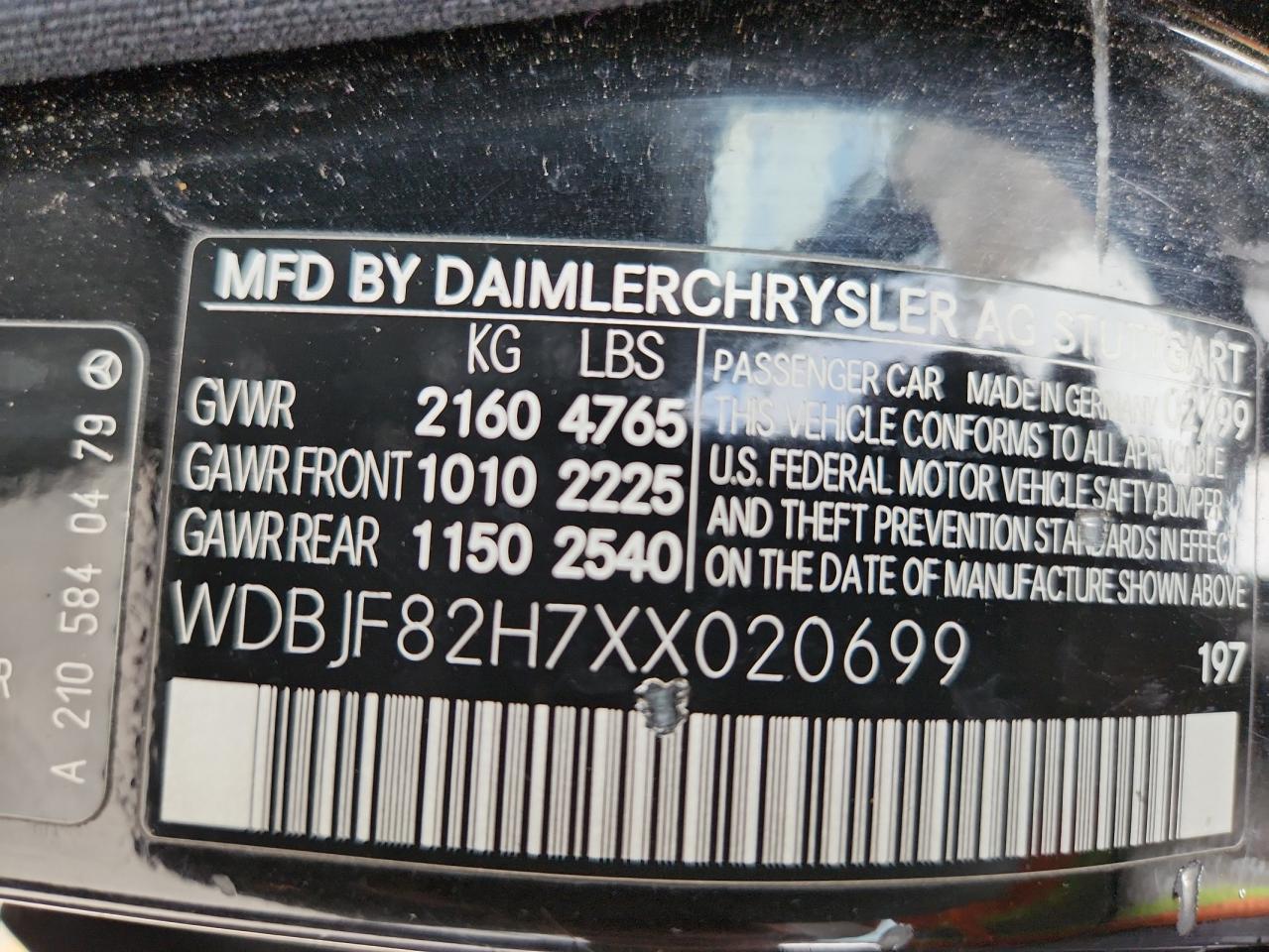 1999 Mercedes-benz E 320 4matic Черный vin: WDBJF82H7XX020699