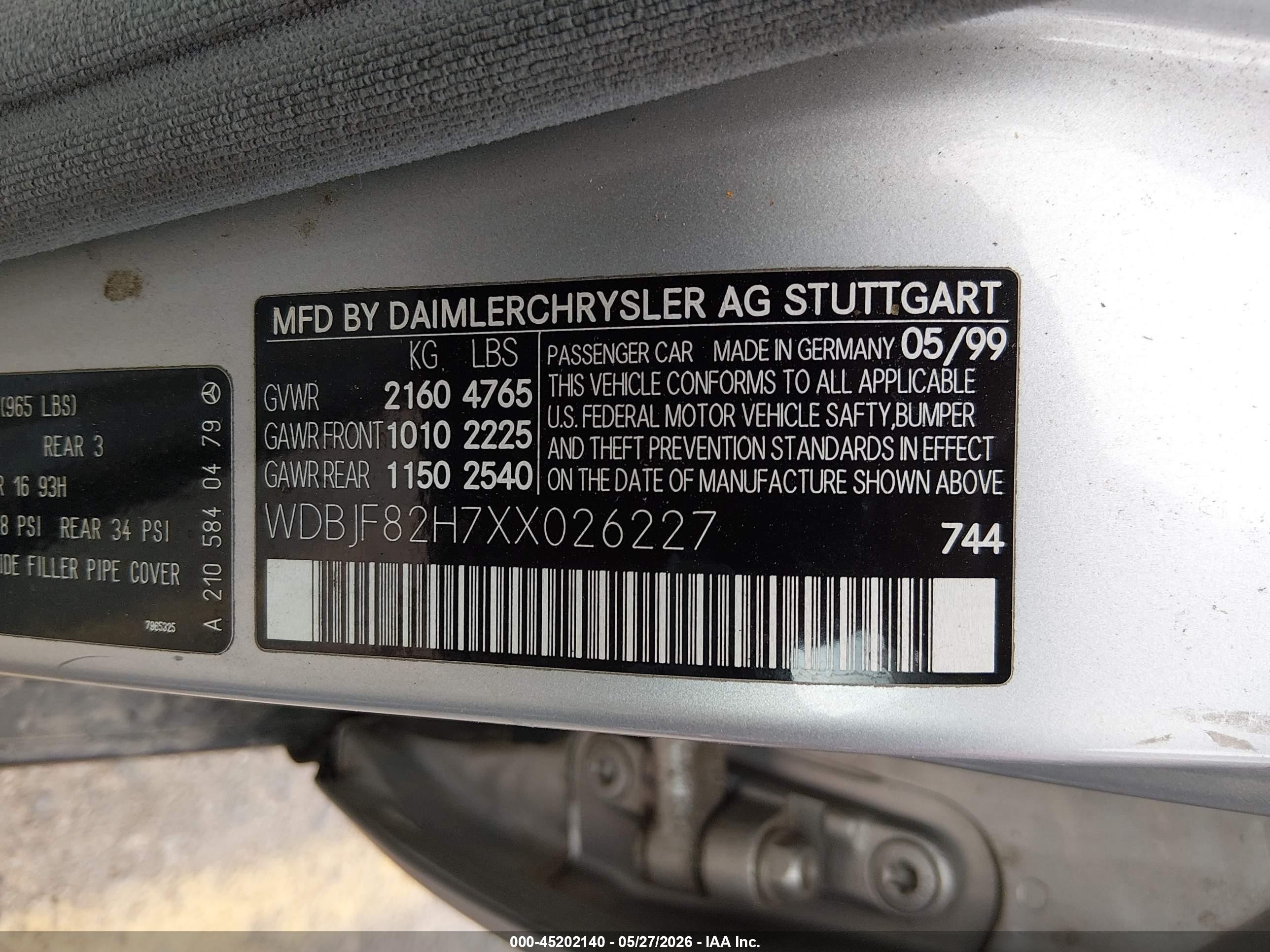 1999 Mercedes-benz E 320 Awd Silver vin: WDBJF82H7XX026227