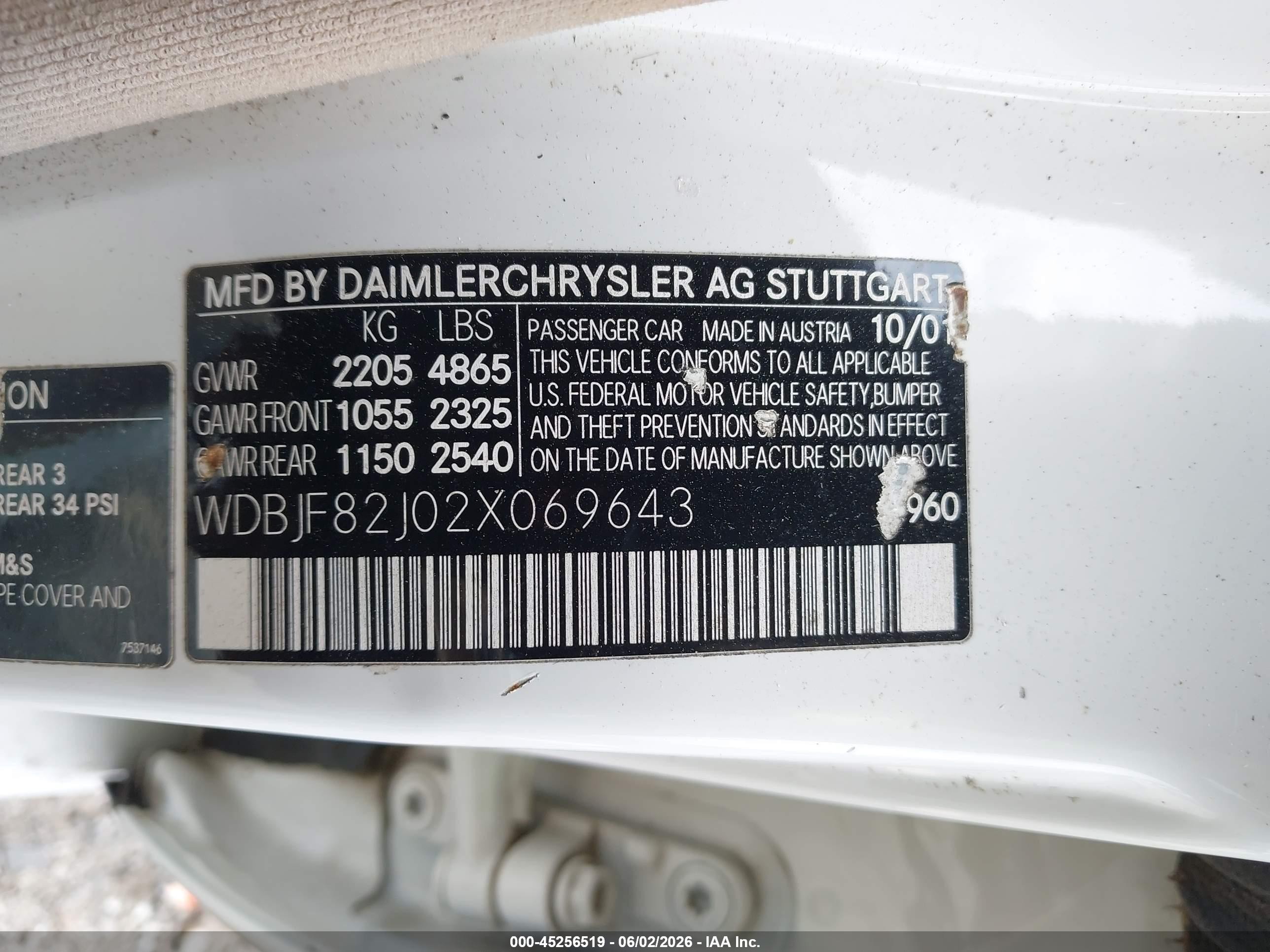 2002 Mercedes-benz E 320 4m/4m Special Edition White vin: WDBJF82J02X069643