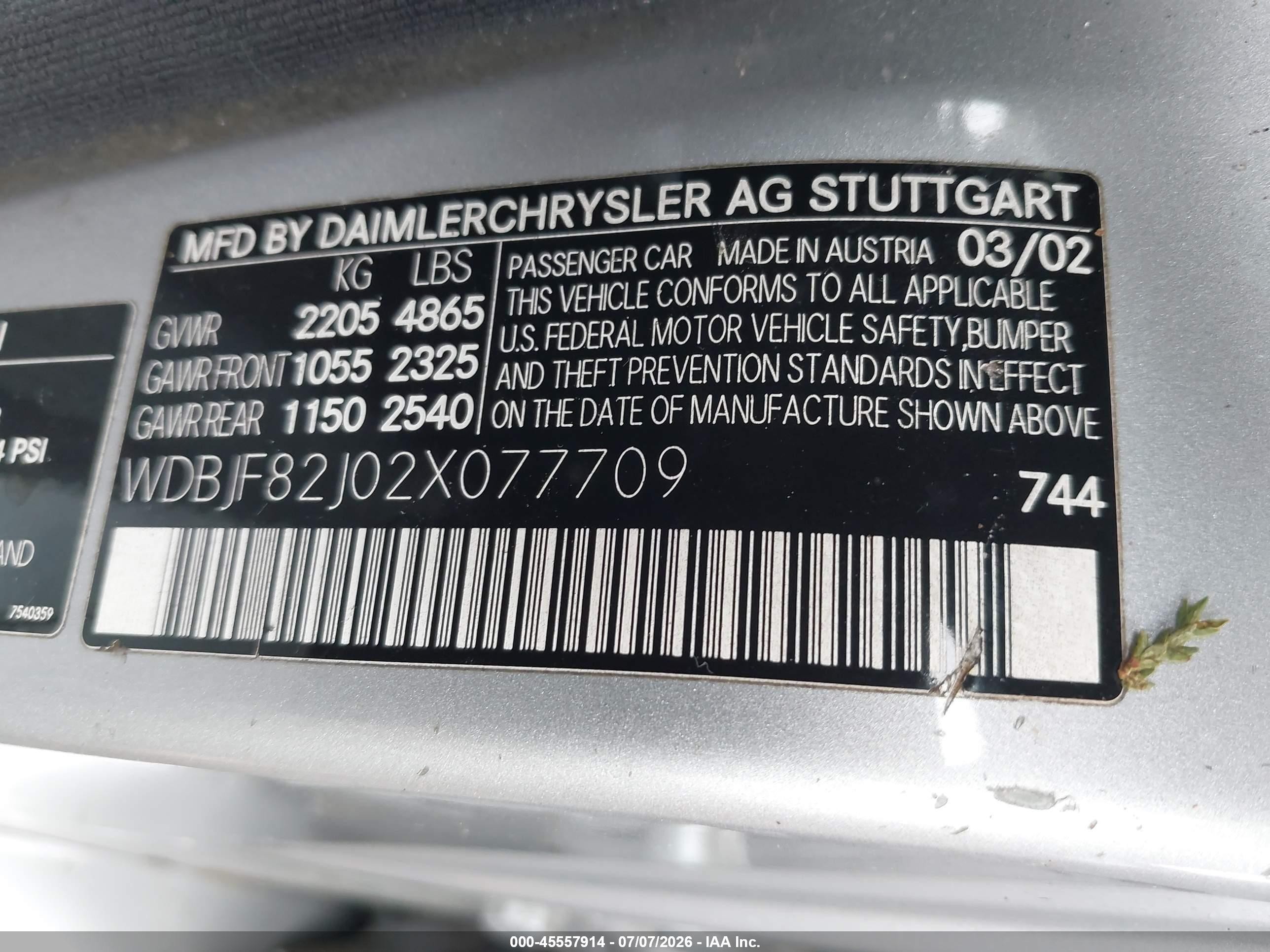 2002 Mercedes-benz E 320 4m/4m Special Edition Silver vin: WDBJF82J02X077709