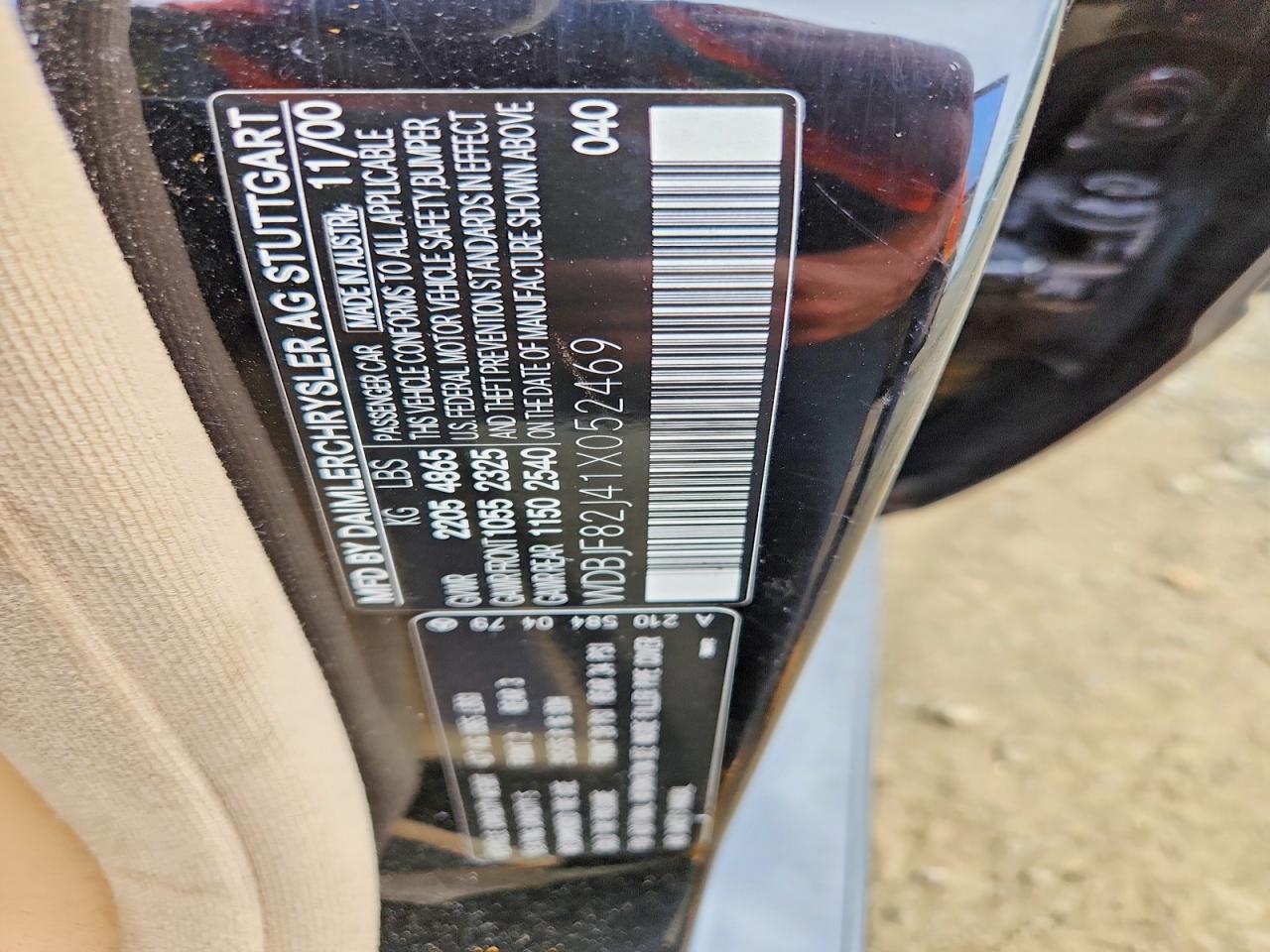 2001 Mercedes-benz E 320 4matic Черный vin: WDBJF82J41X052469