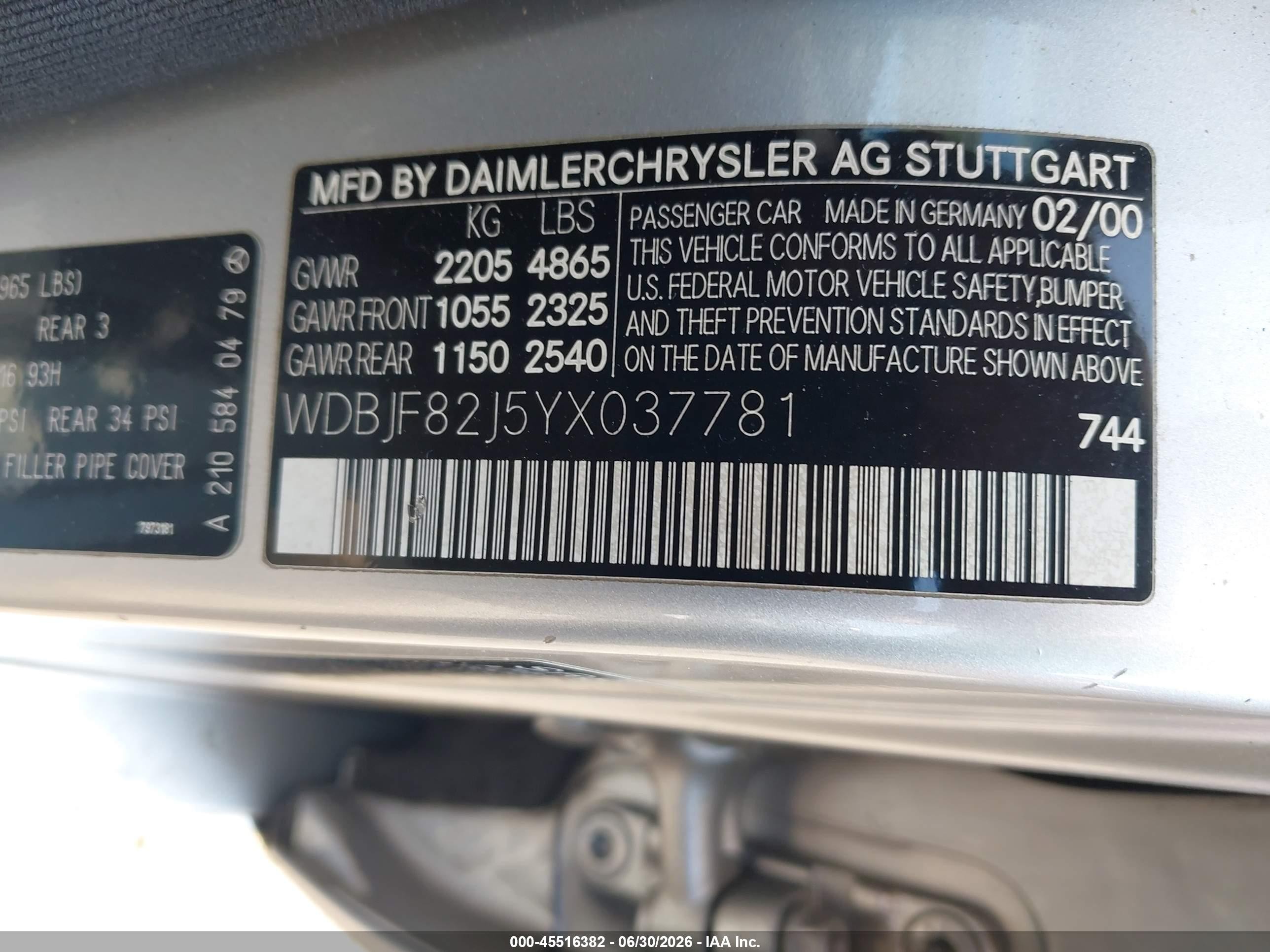 2000 Mercedes-benz E 320 4m Silver vin: WDBJF82J5YX037781