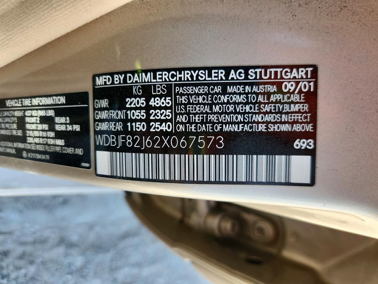 2002 Mercedes-benz E 320 4matic Tan vin: WDBJF82J62X067573