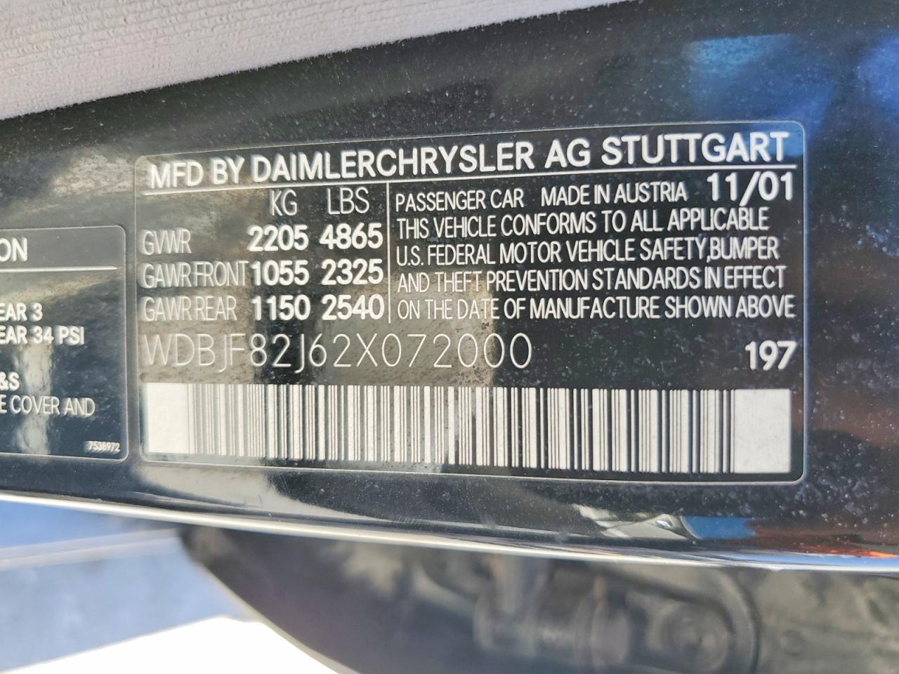2002 Mercedes-benz E 320 4matic Black vin: WDBJF82J62X072000