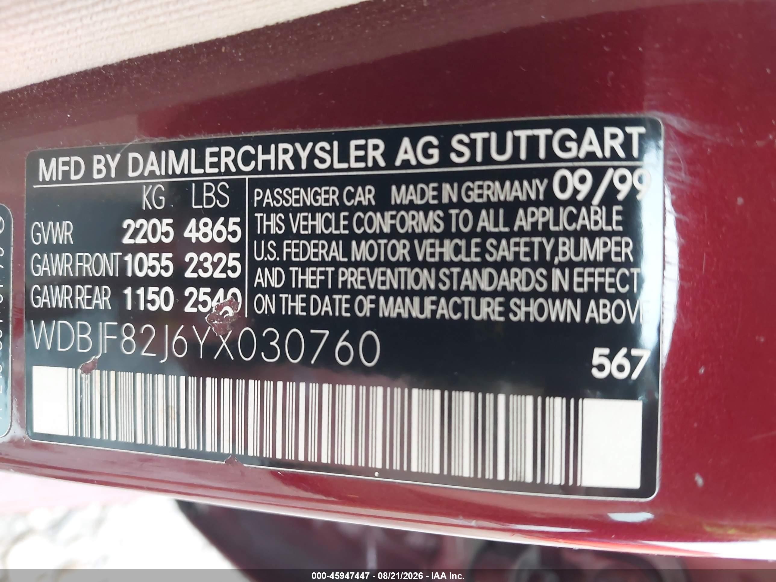 2000 Mercedes-benz E 320 4m Красный vin: WDBJF82J6YX030760
