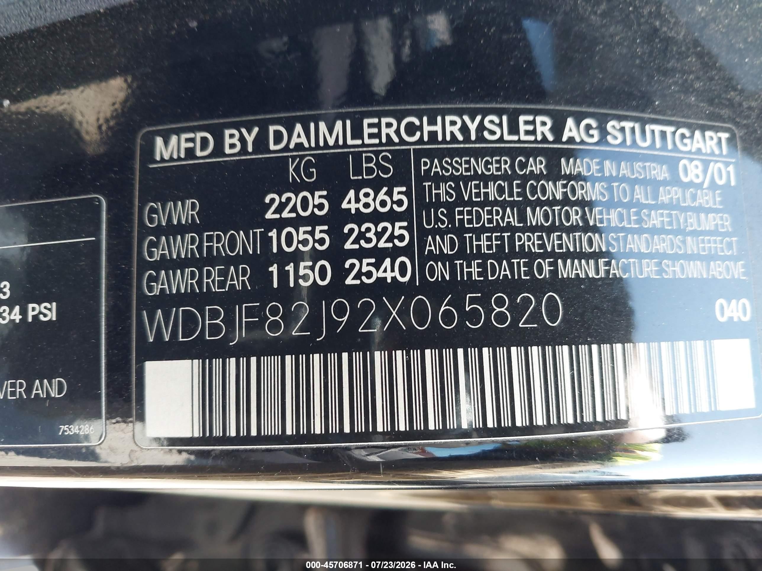 2002 Mercedes-benz E 320 4m/4m Special Edition Black vin: WDBJF82J92X065820