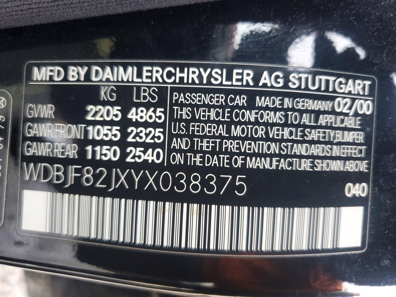 2000 Mercedes-benz E 320 4matic Black vin: WDBJF82JXYX038375