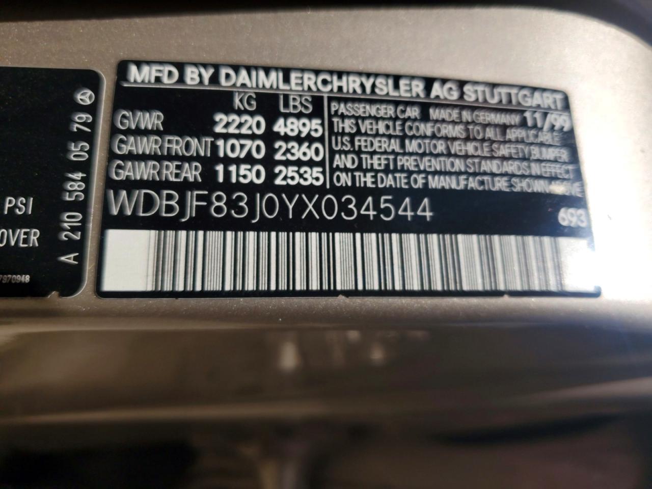 2000 Mercedes-benz E 430 Бежевый vin: WDBJF83J0YX034544