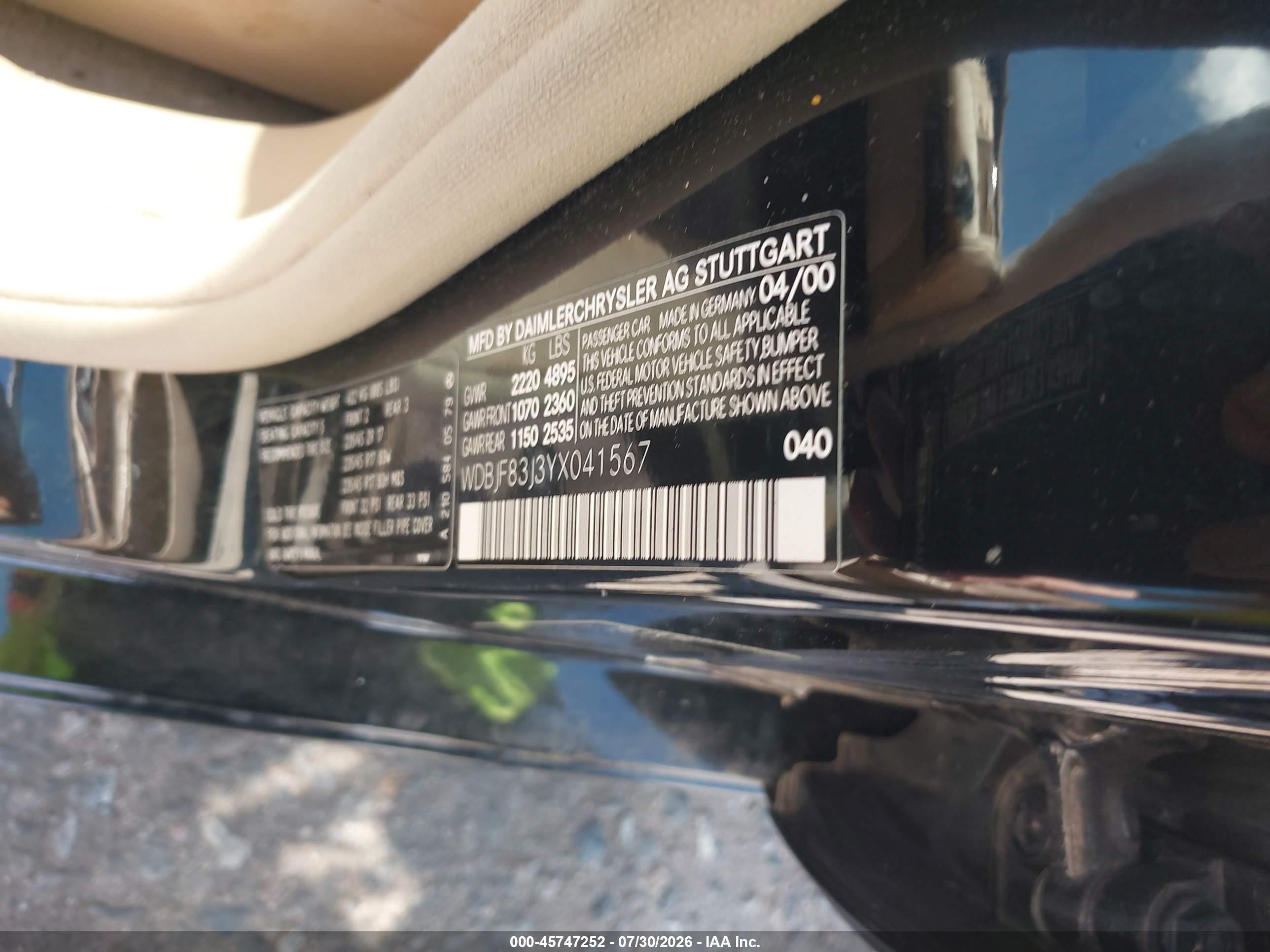 2000 Mercedes-benz E 430 4m Black vin: WDBJF83J3YX041567