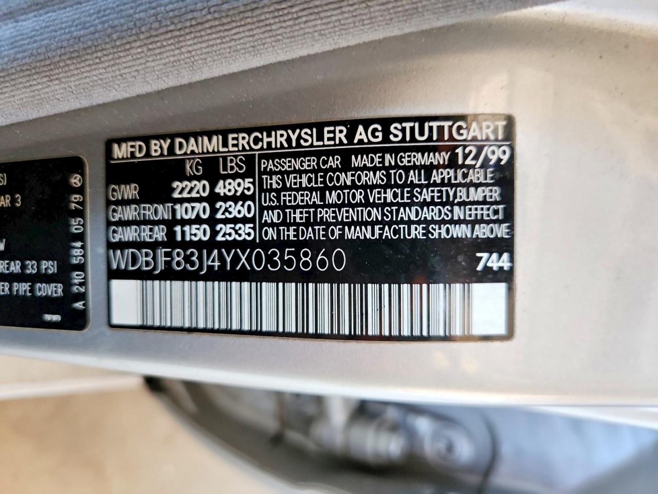 2000 Mercedes-benz E 430 Silver vin: WDBJF83J4YX035860