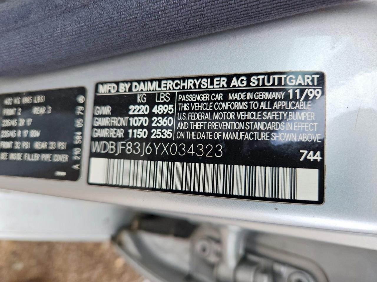 2000 Mercedes-benz E 430 Silver vin: WDBJF83J6YX034323