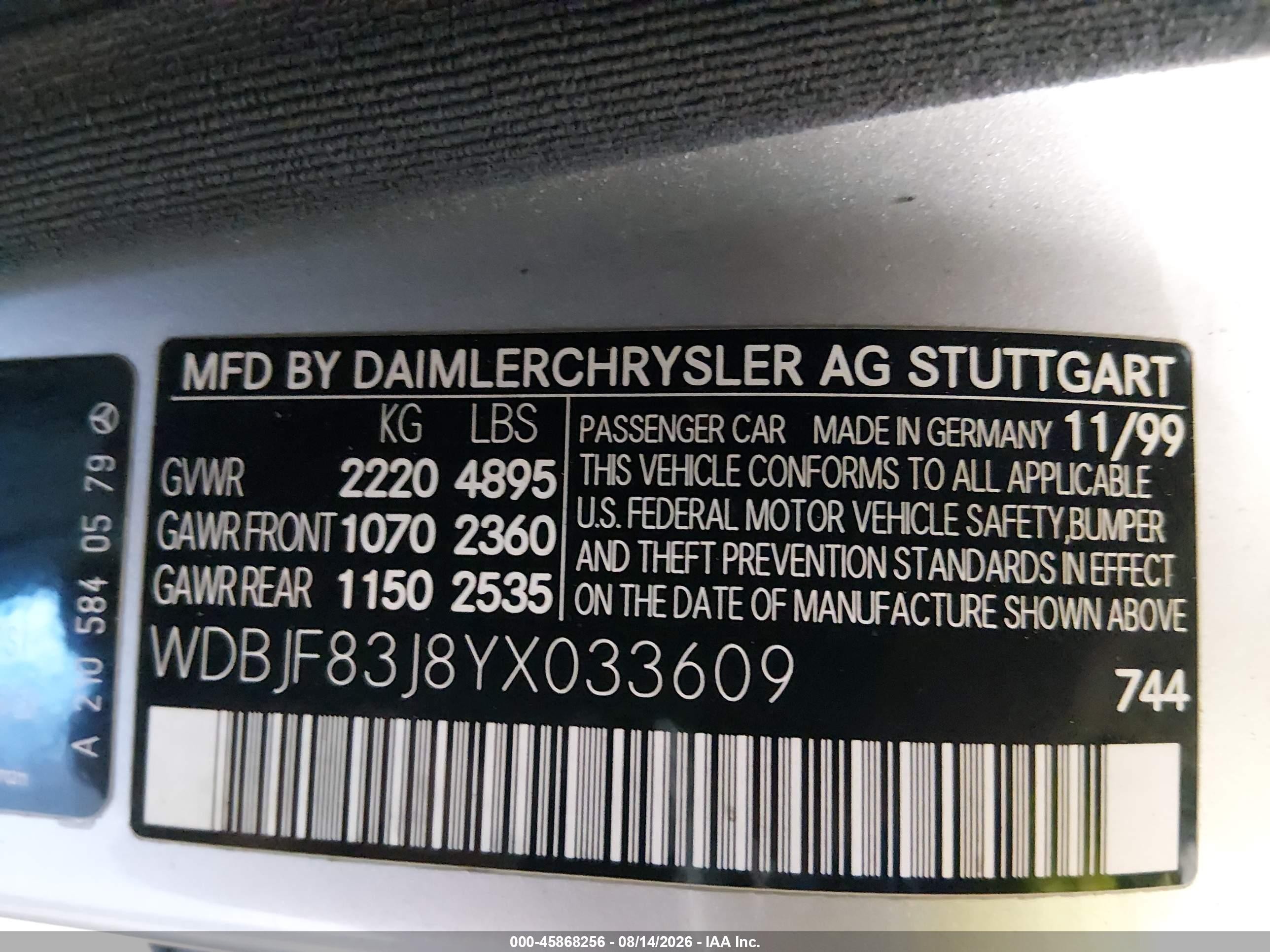 2000 Mercedes-benz E 430 4m Silver vin: WDBJF83J8YX033609