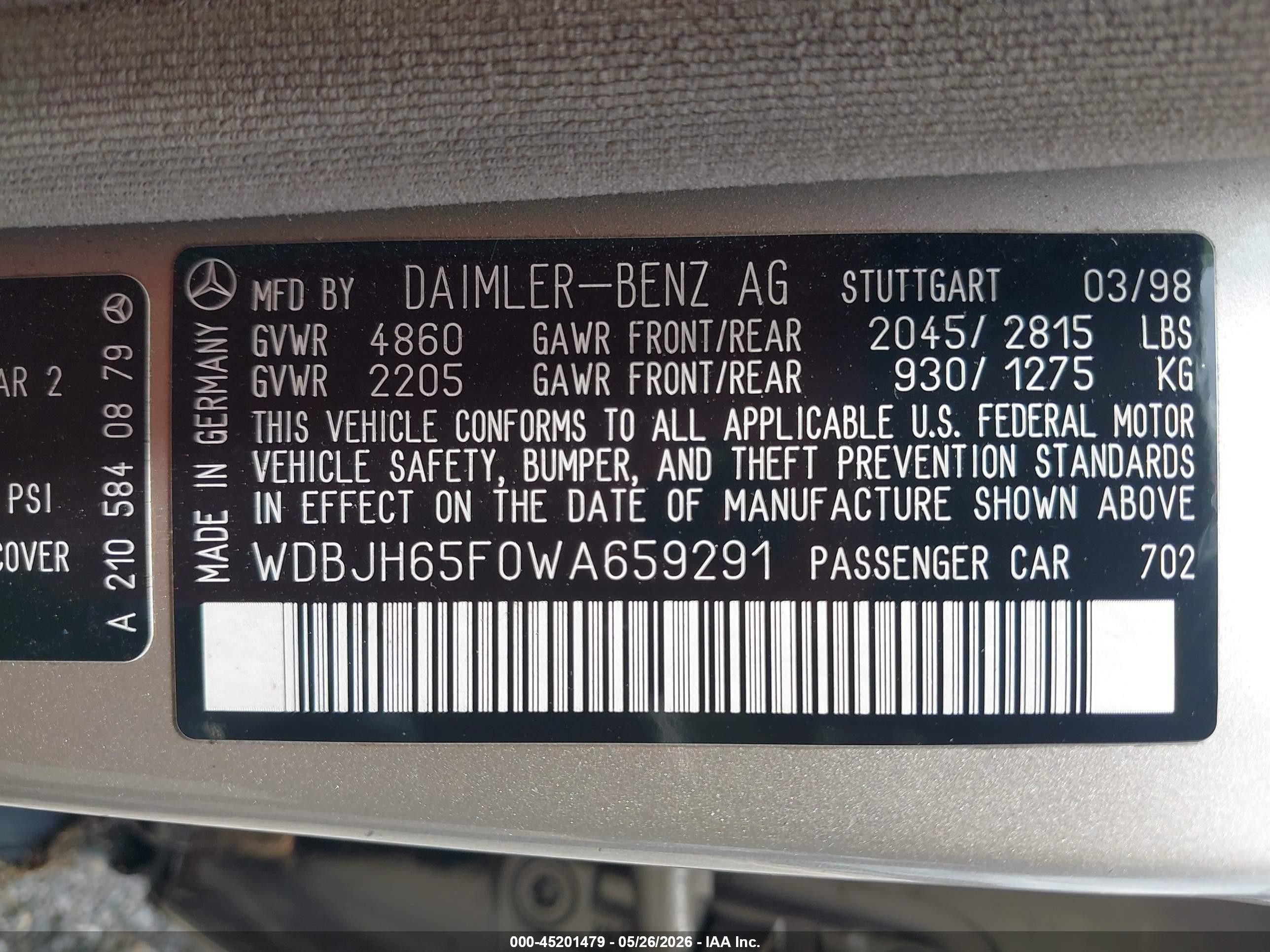 1998 Mercedes-benz E 320   Champagne vin: WDBJH65F0WA659291
