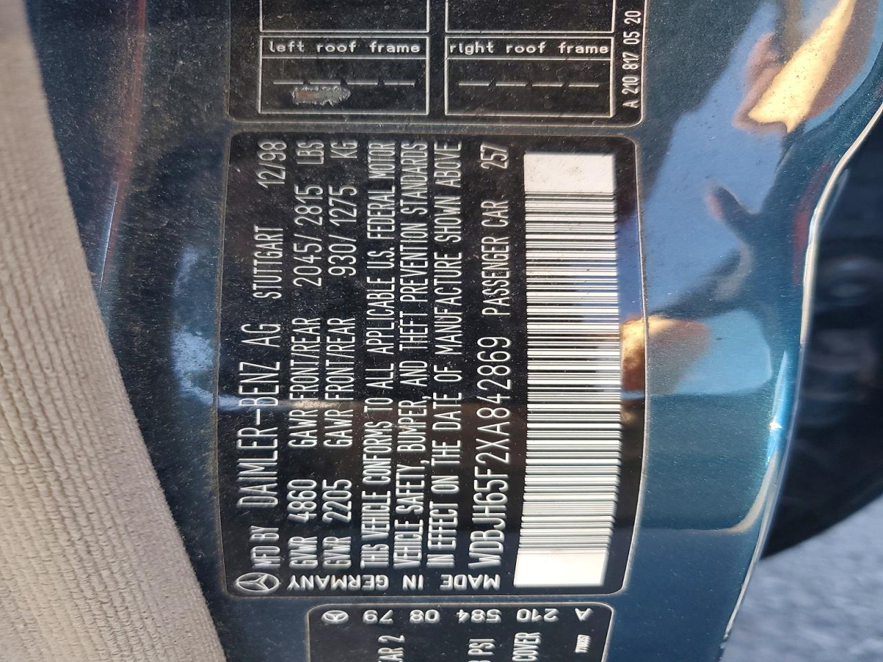 1999 Mercedes-benz E 320 Teal vin: WDBJH65F2XA842869