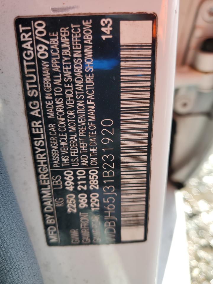 2001 Mercedes-benz E 320 White vin: WDBJH65J31B231920