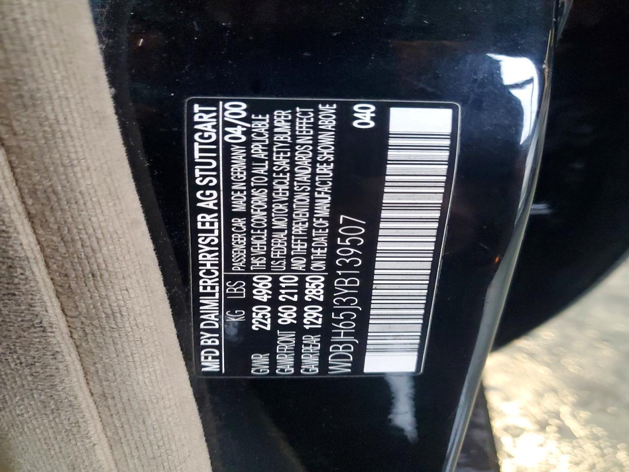 2000 Mercedes-benz E 320 Black vin: WDBJH65J3YB139507