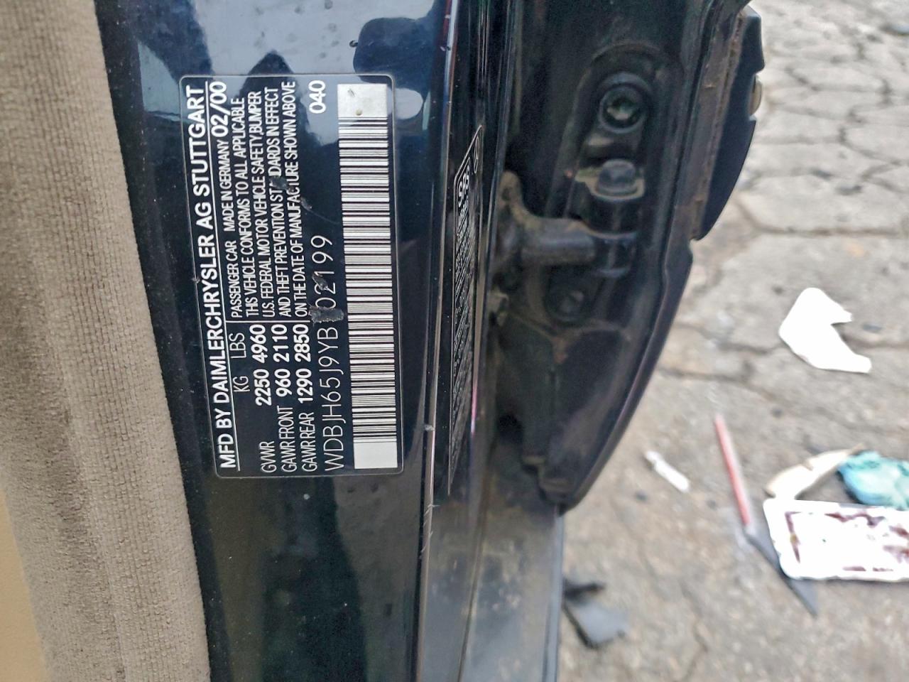 2000 Mercedes-benz E 320 Черный vin: WDBJH65J9YB102199