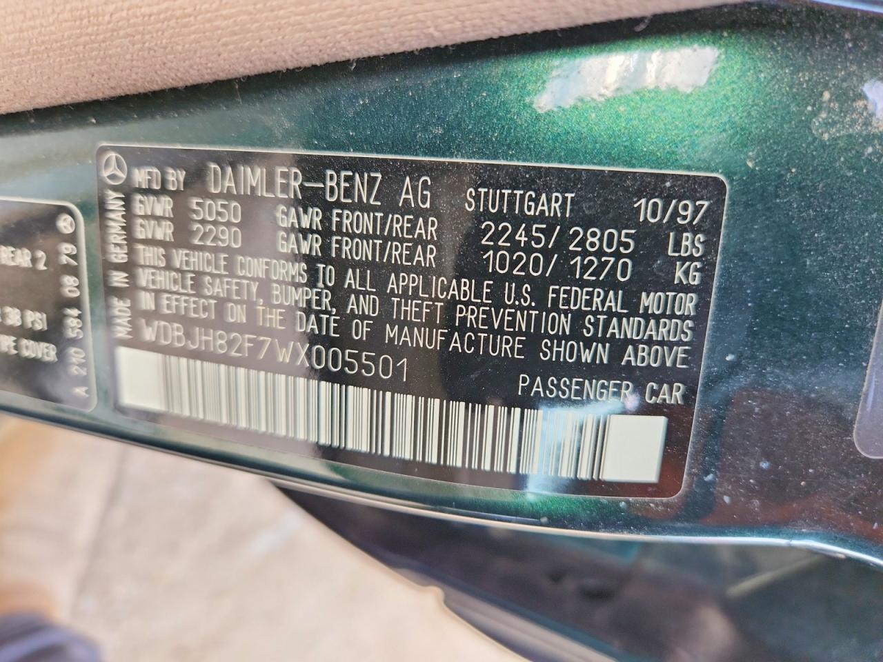 1998 Mercedes-benz E 320 4matic Green vin: WDBJH82F7WX005501