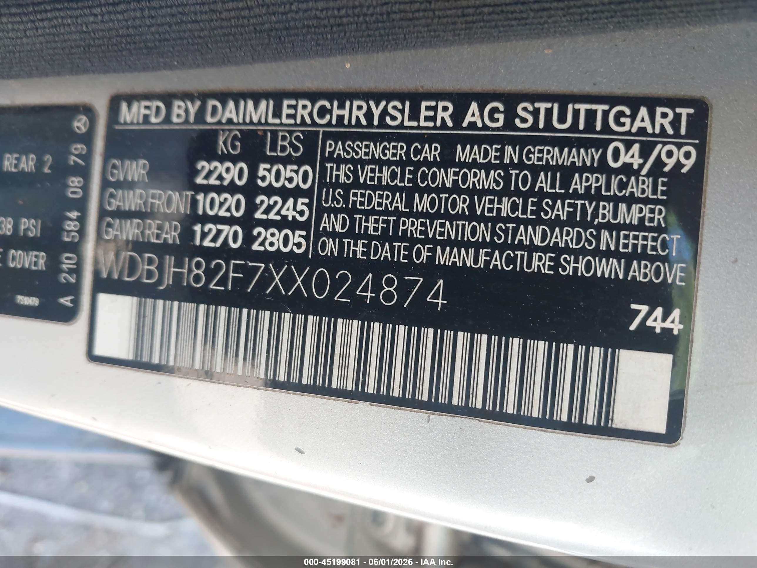 1999 Mercedes-benz E 320 Awd Серебряный vin: WDBJH82F7XX024874