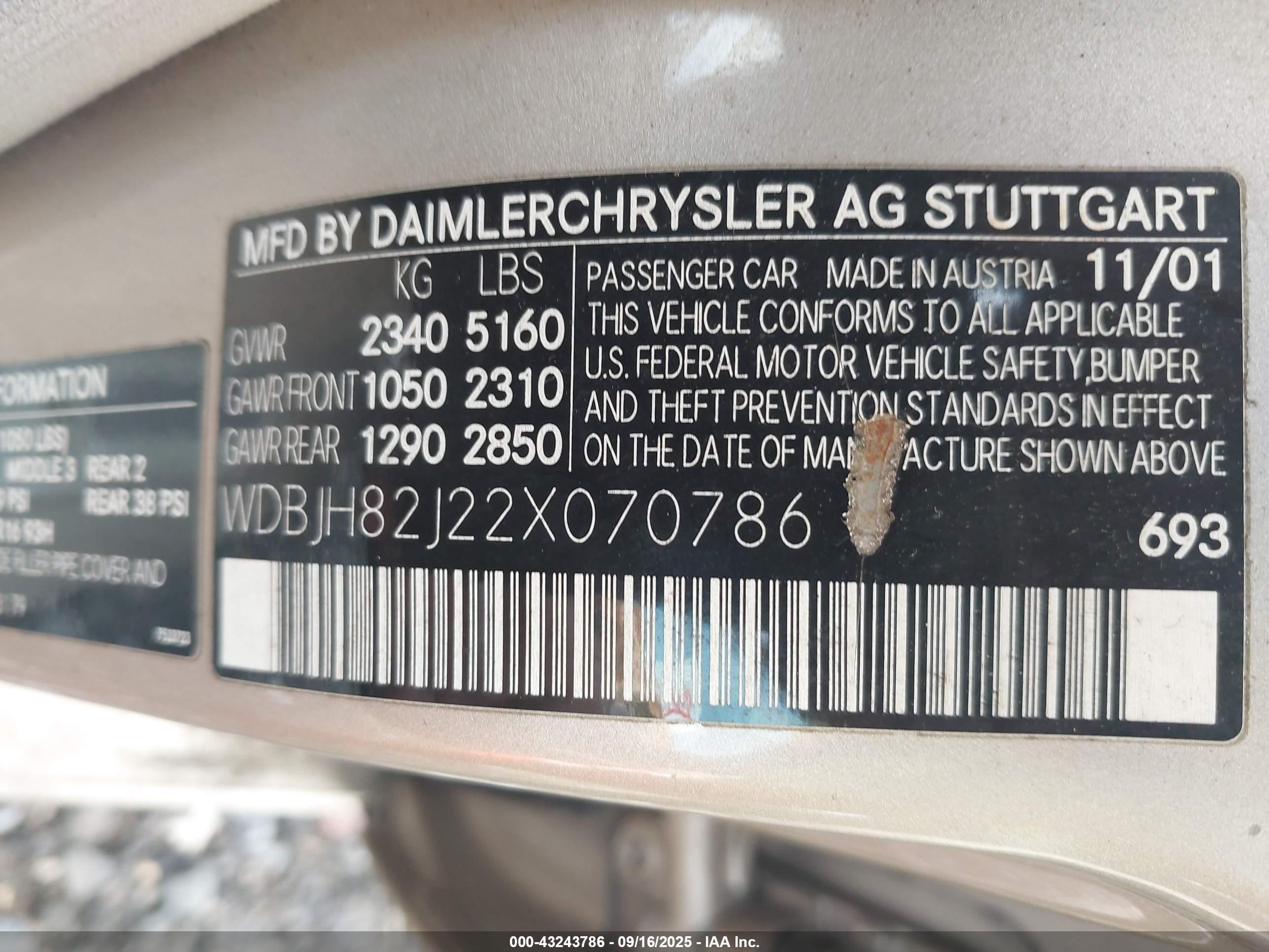 2002 Mercedes-benz E 320 4m Gold vin: WDBJH82J22X070786